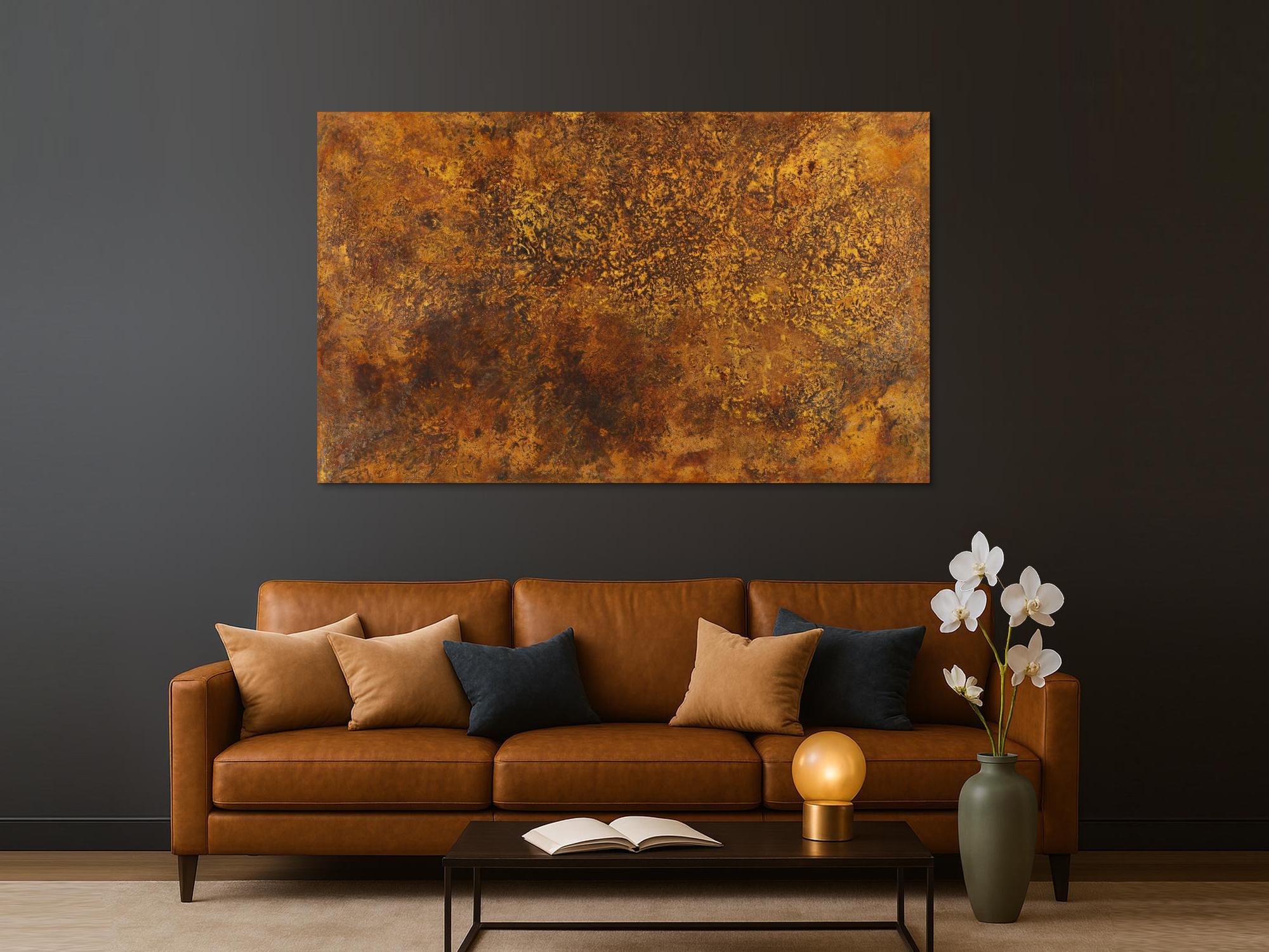 Abstraktes Bild aus echtem Rost auf Leinwand handgemalt groß zeitgenössisch Modern Art XXL