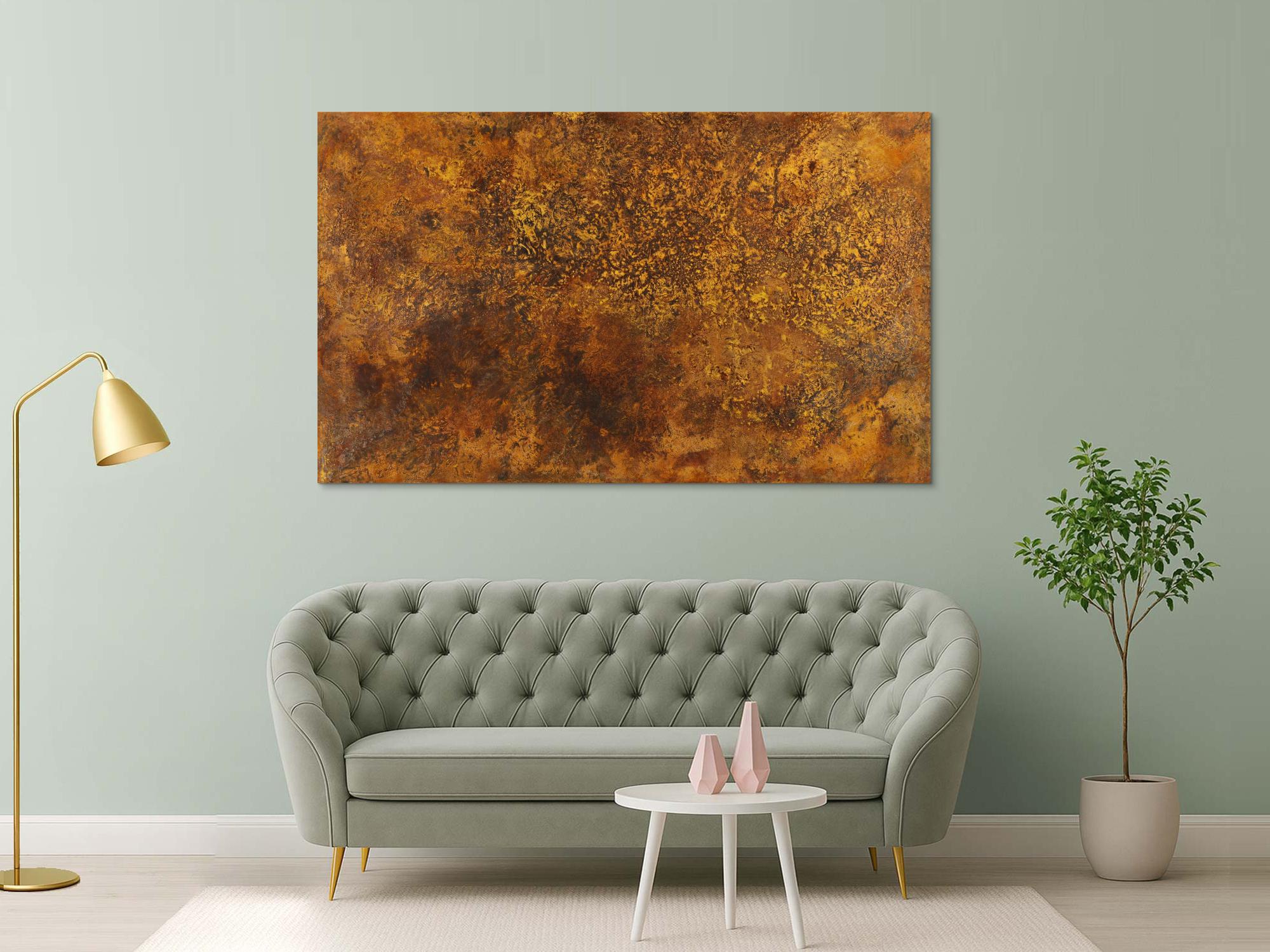 Abstraktes Bild aus echtem Rost auf Leinwand handgemalt groß zeitgenössisch Modern Art XXL