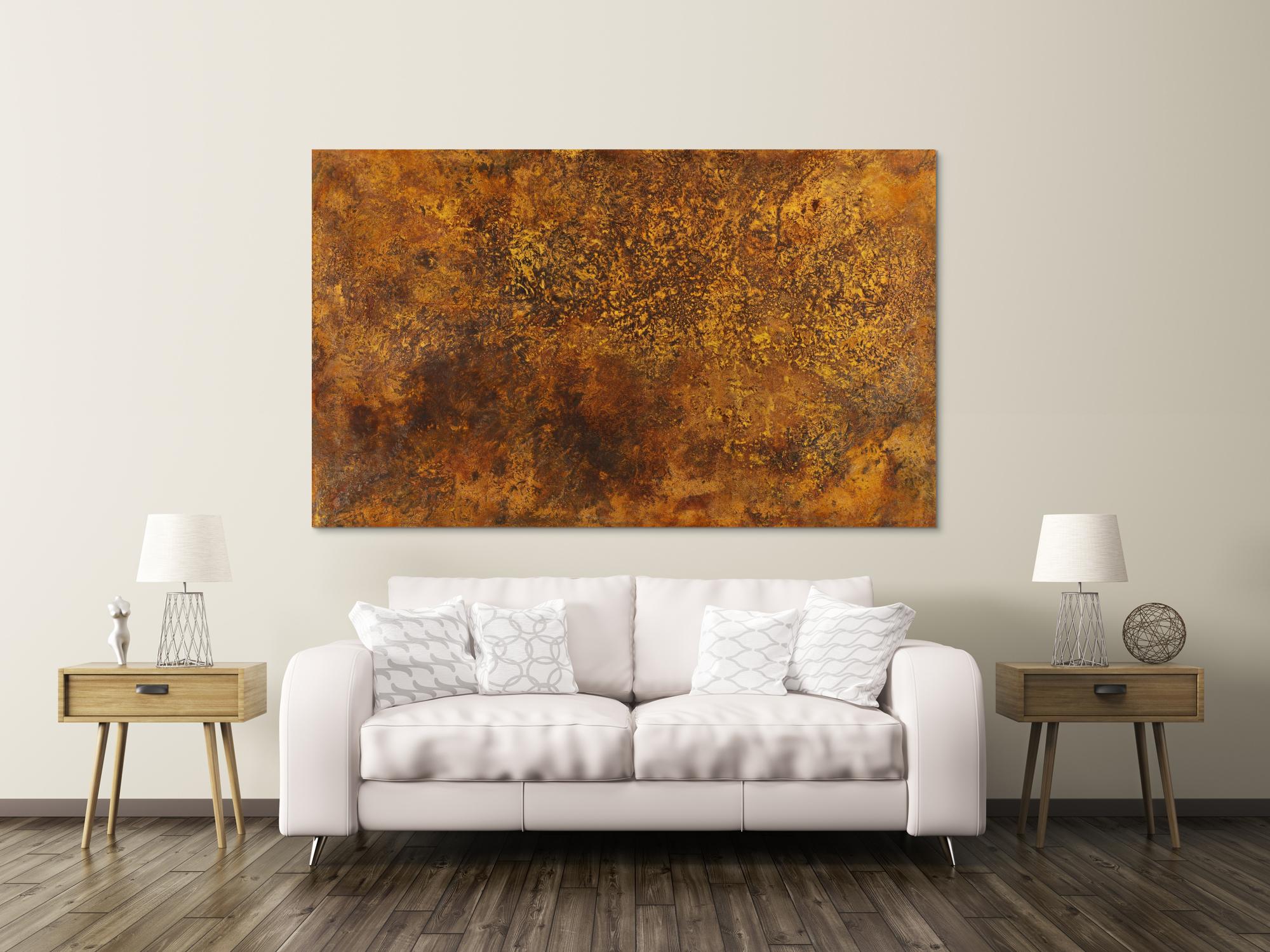 Abstraktes Bild aus echtem Rost auf Leinwand handgemalt groß zeitgenössisch Modern Art XXL