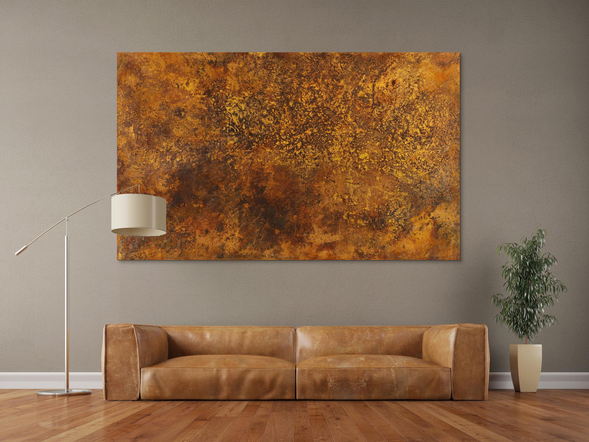 Abstraktes Bild aus echtem Rost auf Leinwand handgemalt groß zeitgenössisch Modern Art XXL