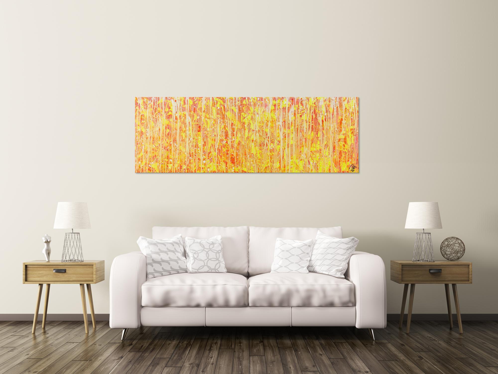 Abstraktes Acrylbild geld orange weiß Modern Art zeitgenössisch abstrakt expressionistisch handgemalt 