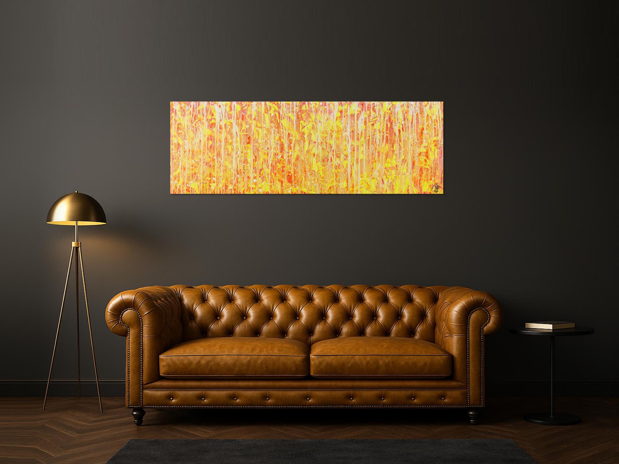 Abstraktes Acrylbild geld orange weiß Modern Art zeitgenössisch abstrakt expressionistisch handgemalt 