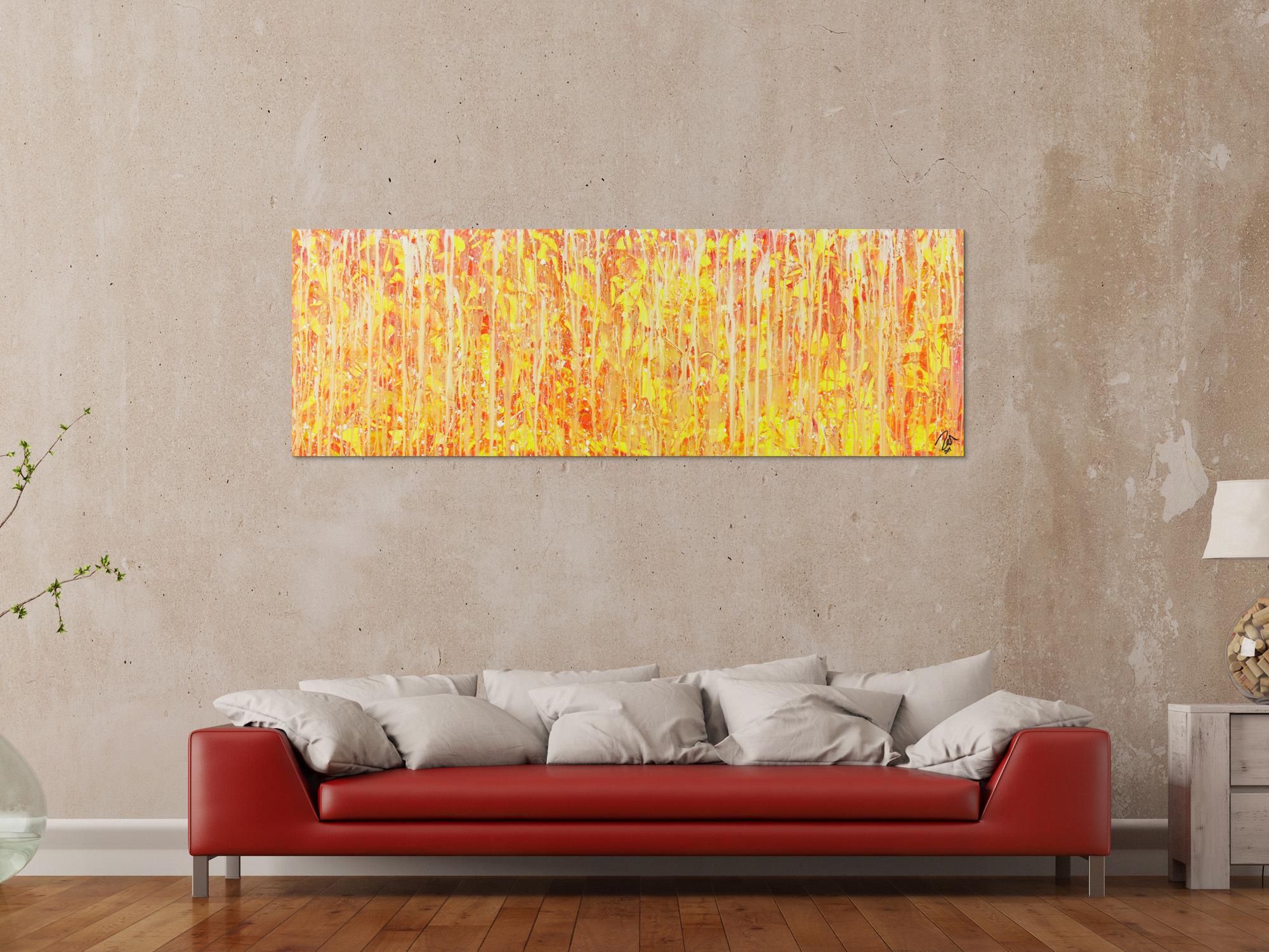 Abstraktes Acrylbild geld orange weiß Modern Art zeitgenössisch abstrakt expressionistisch handgemalt 