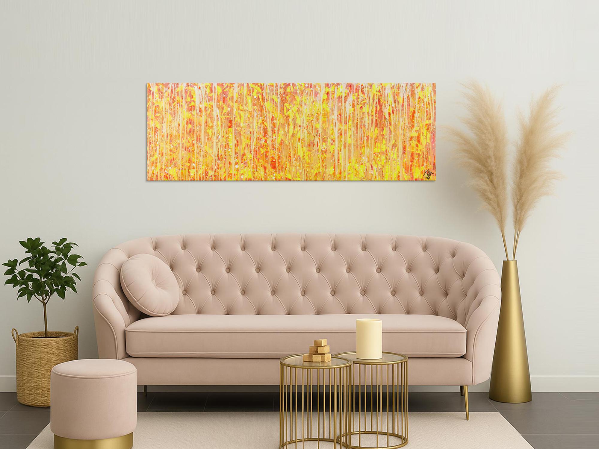 Abstraktes Acrylbild geld orange weiß Modern Art zeitgenössisch abstrakt expressionistisch handgemalt 