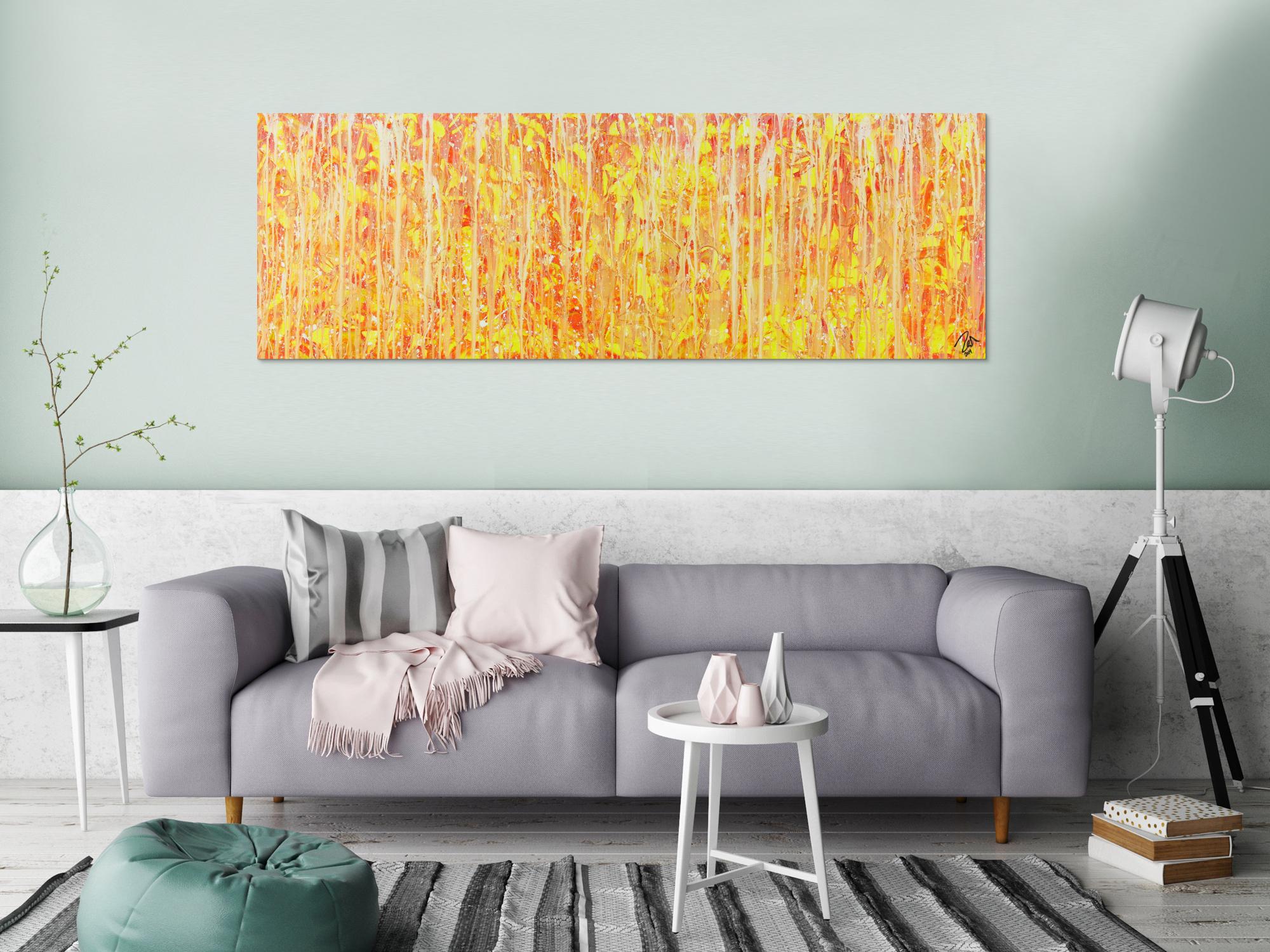 Abstraktes Acrylbild geld orange weiß Modern Art zeitgenössisch abstrakt expressionistisch handgemalt 