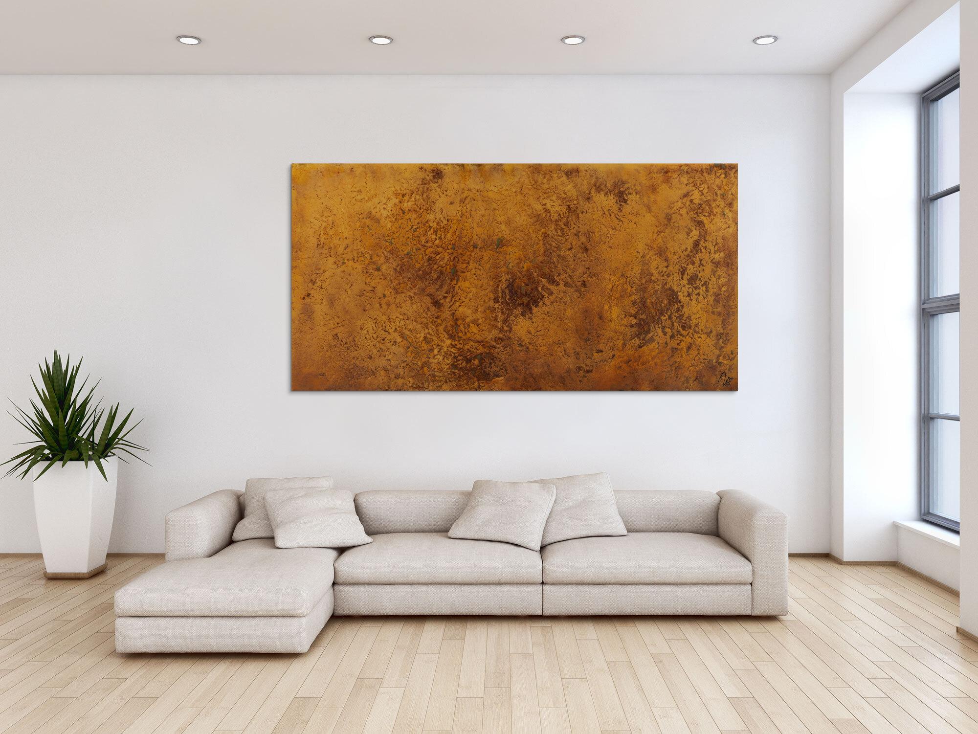 Abstraktes Gemälde aus echtem Rost auf Leinwand handgemalt zeitgenössisch modern groß