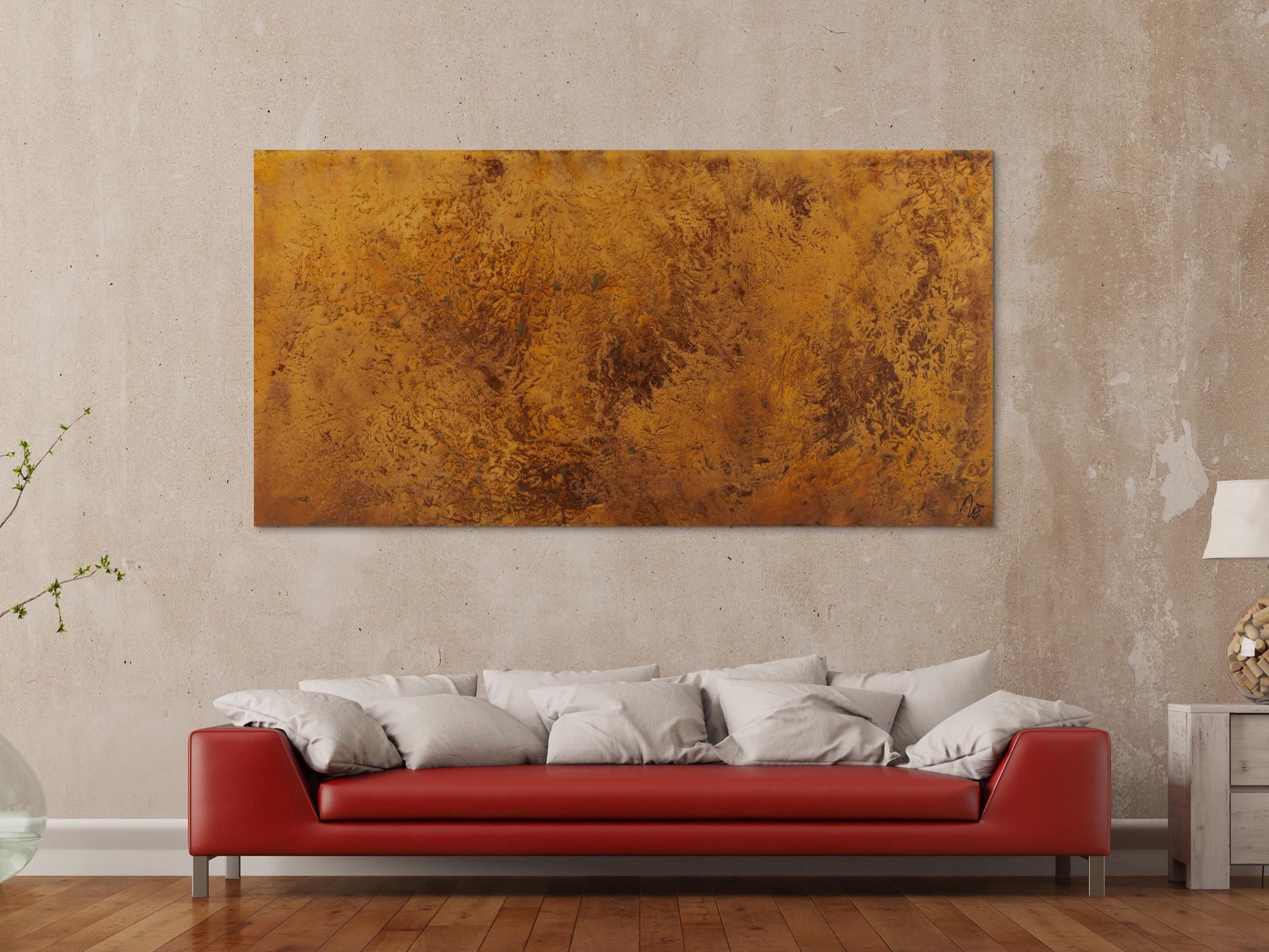 Abstraktes Gemälde aus echtem Rost auf Leinwand handgemalt zeitgenössisch modern groß