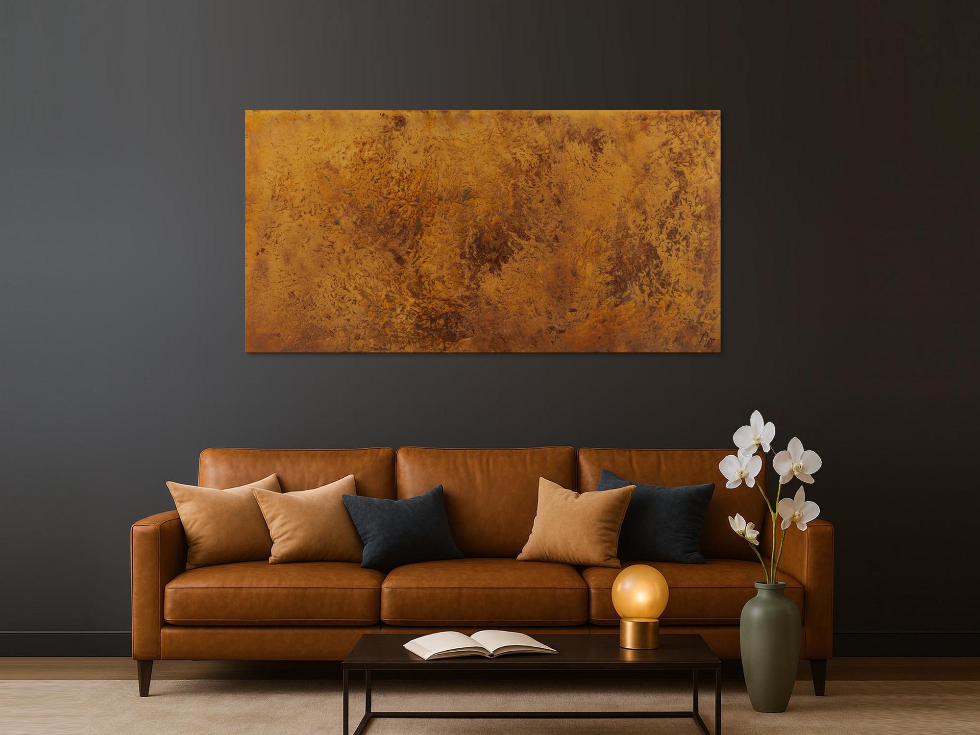 Abstraktes Gemälde aus echtem Rost auf Leinwand handgemalt zeitgenössisch modern groß