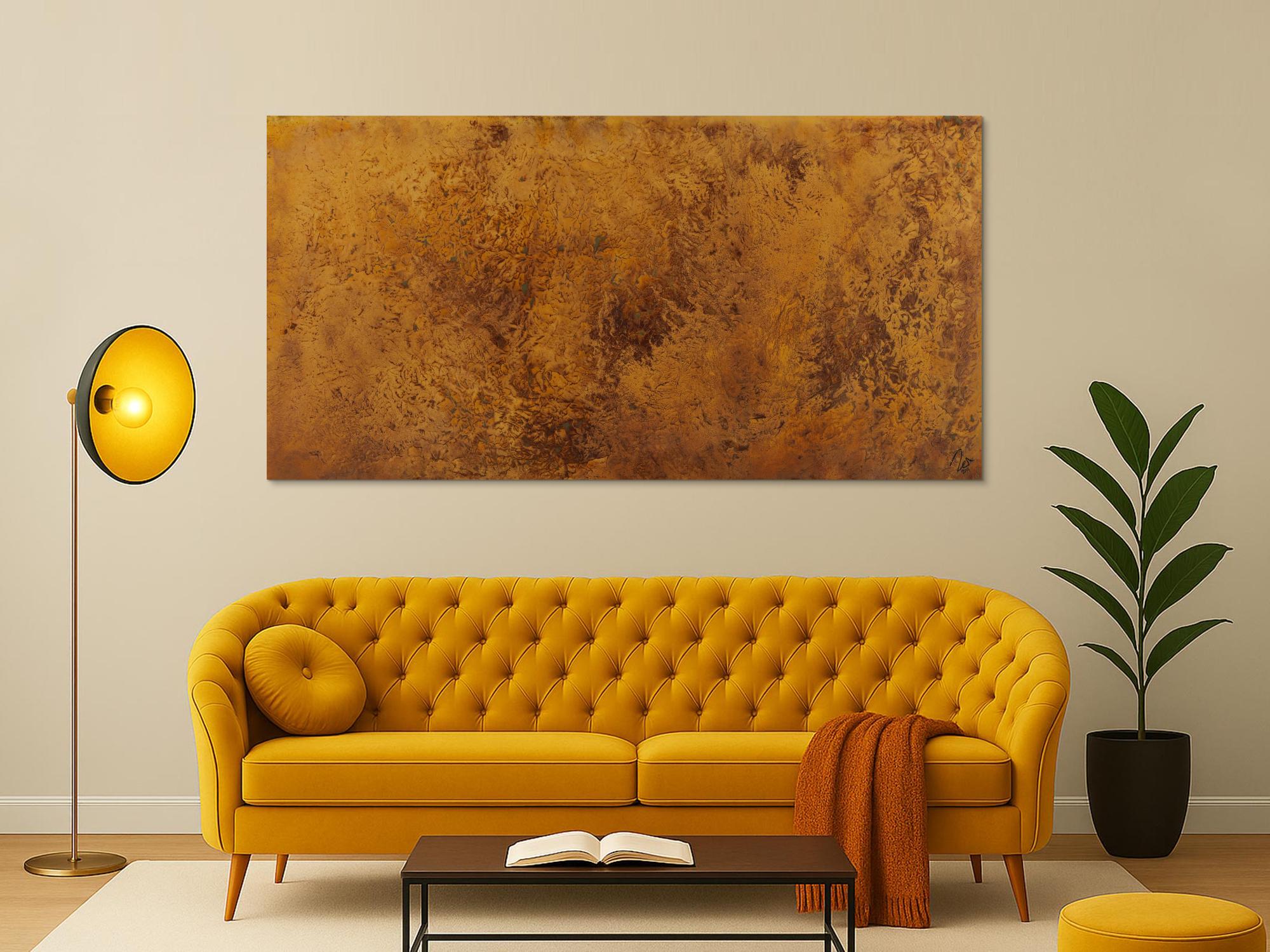 Abstraktes Gemälde aus echtem Rost auf Leinwand handgemalt zeitgenössisch modern groß