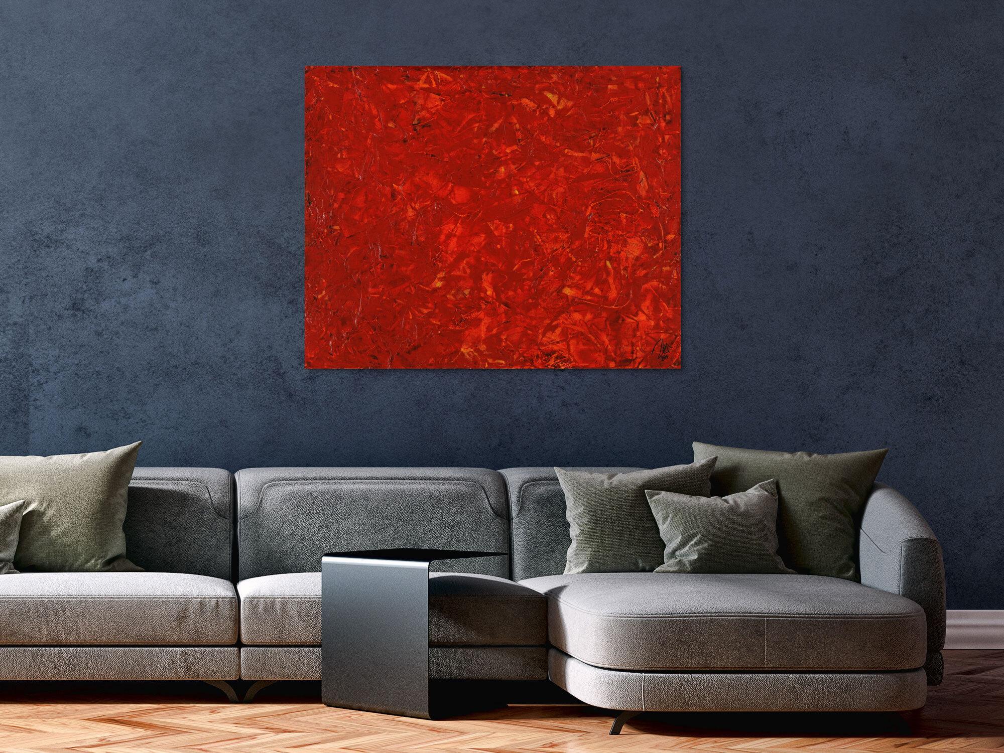 Abstraktes Acrylbild modernes Gemälde rot zeitgenössisch Modern Art handgemalt auf Leinand