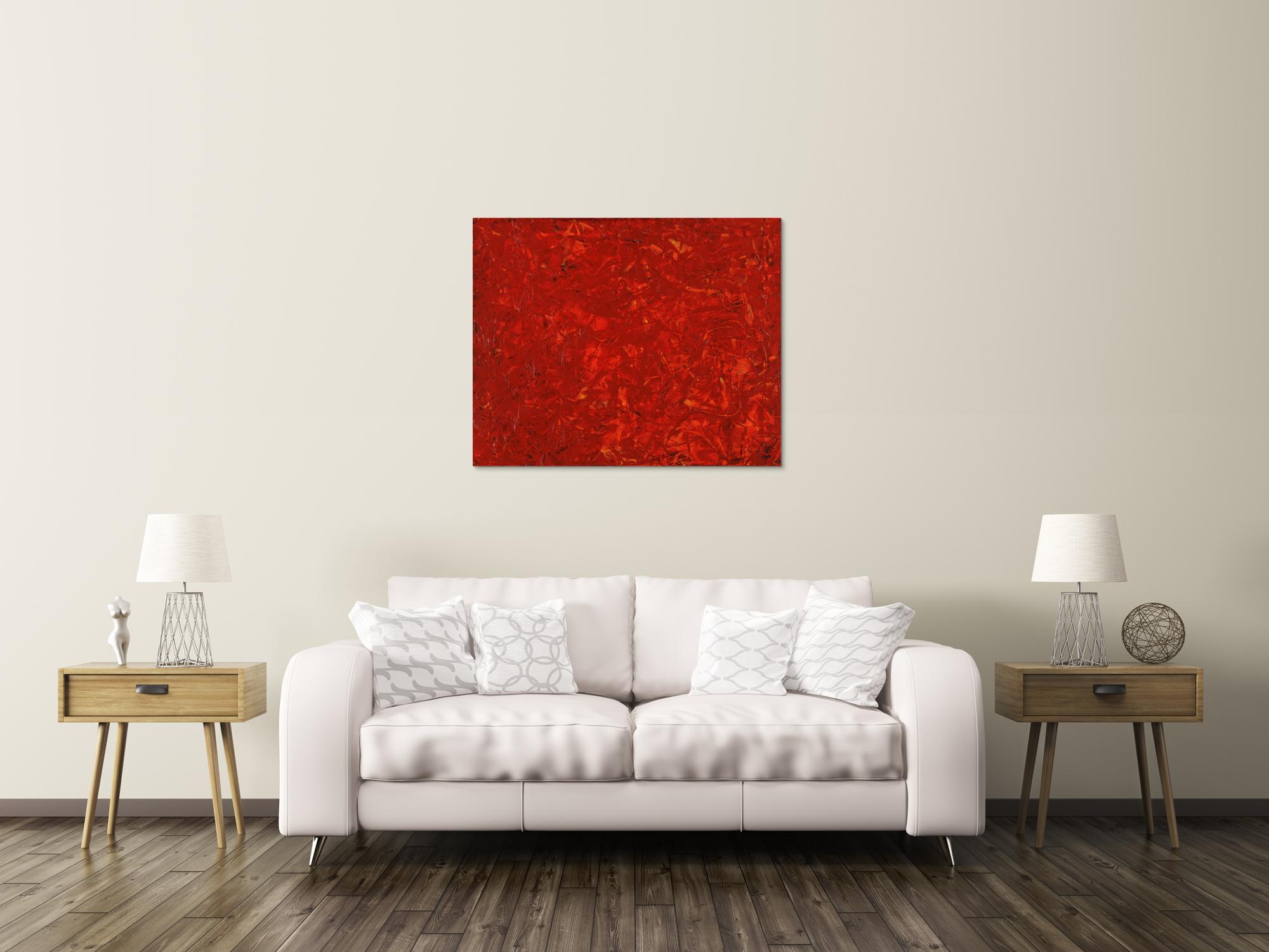 Abstraktes Acrylbild modernes Gemälde rot zeitgenössisch Modern Art handgemalt auf Leinand