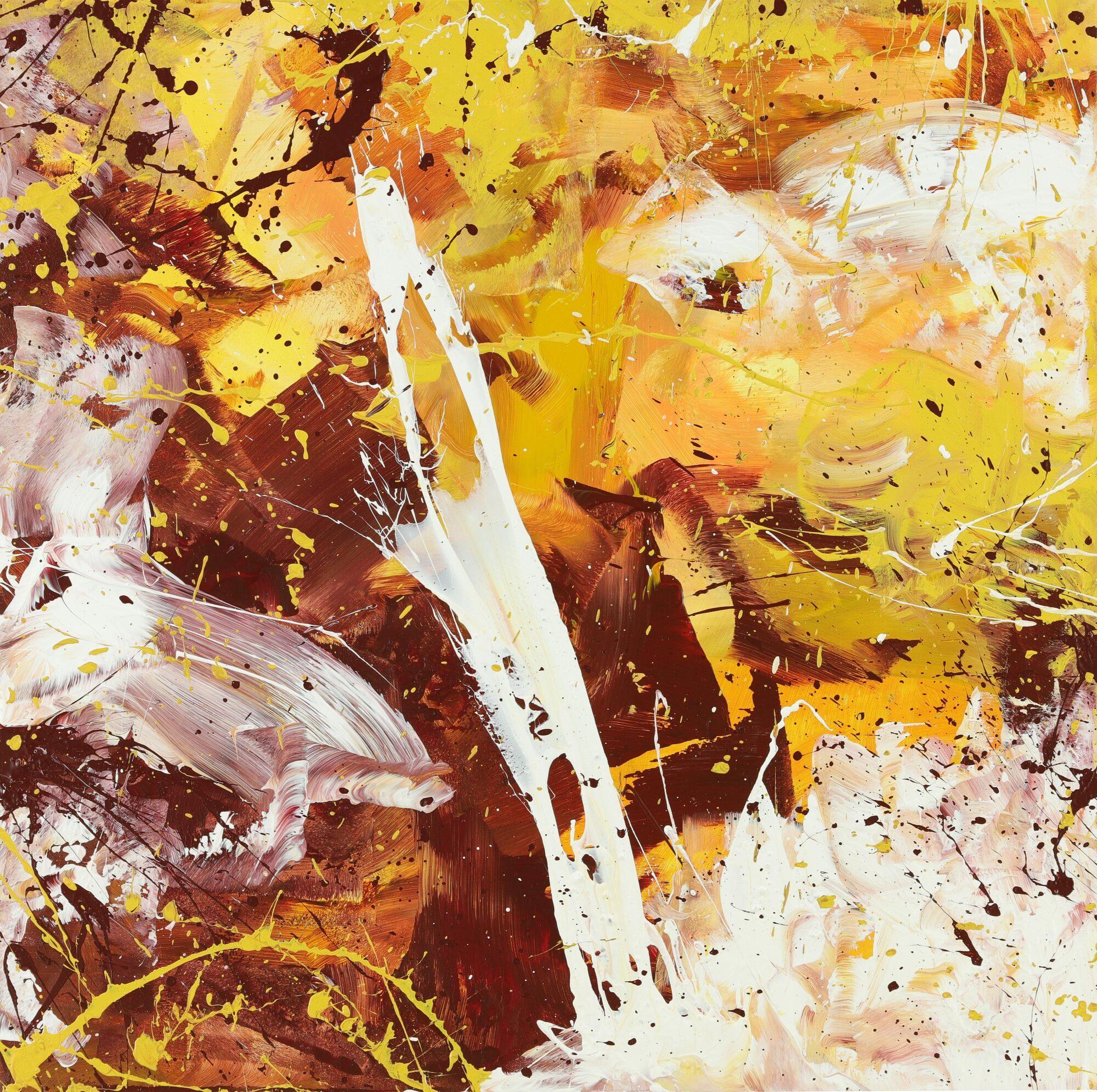 Abstraktes Acrylbild Modern Art handgemalt auf Leinwand Action Painting quadratisch