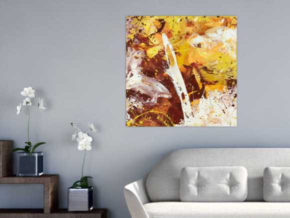 Abstraktes Acrylbild Modern Art handgemalt auf Leinwand Action Painting quadratisch