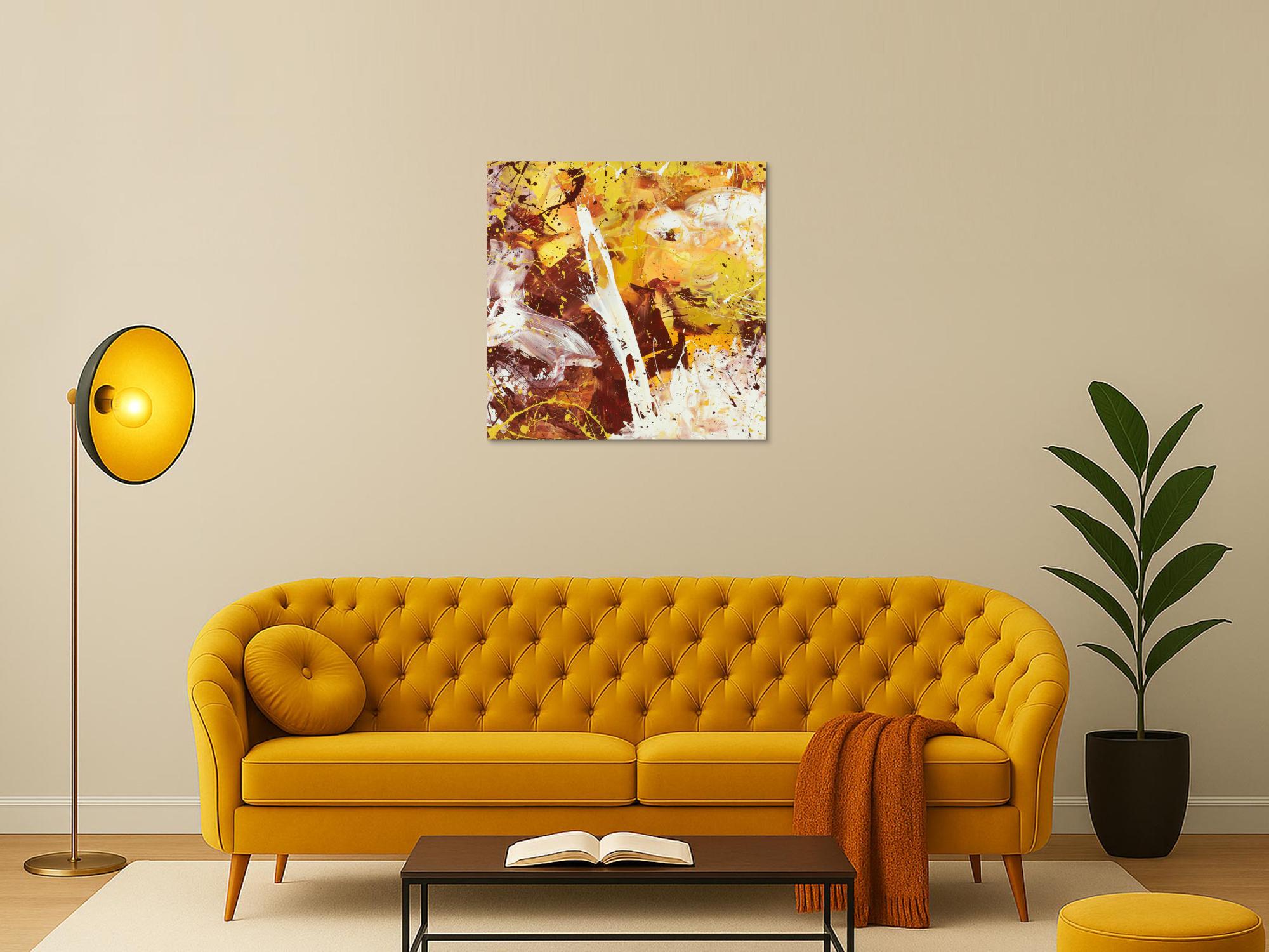 Abstraktes Acrylbild Modern Art handgemalt auf Leinwand Action Painting quadratisch