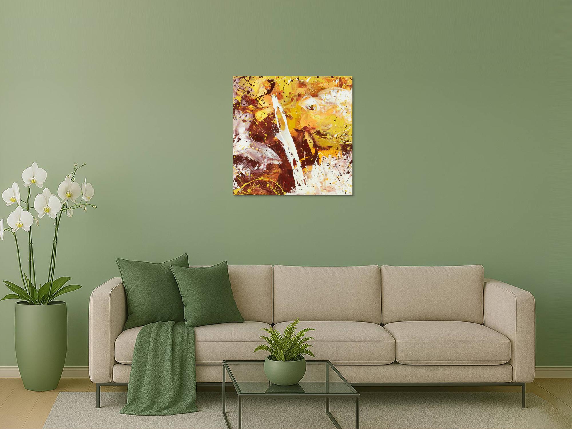 Abstraktes Acrylbild Modern Art handgemalt auf Leinwand Action Painting quadratisch