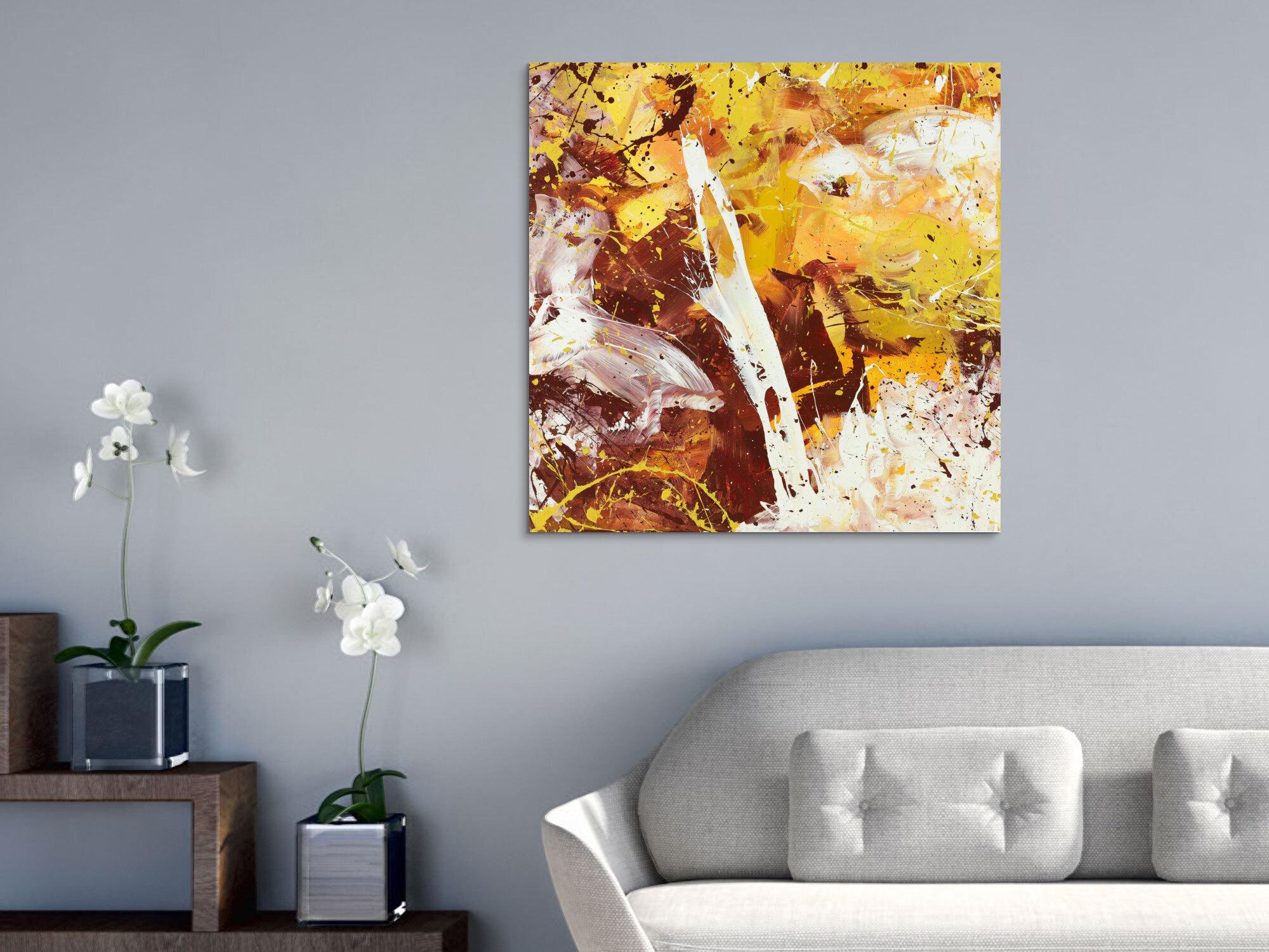 Abstraktes Acrylbild Modern Art handgemalt auf Leinwand Action Painting quadratisch