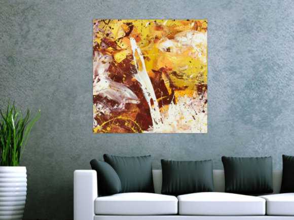 Abstraktes Acrylbild Modern Art handgemalt auf Leinwand Action Painting quadratisch
