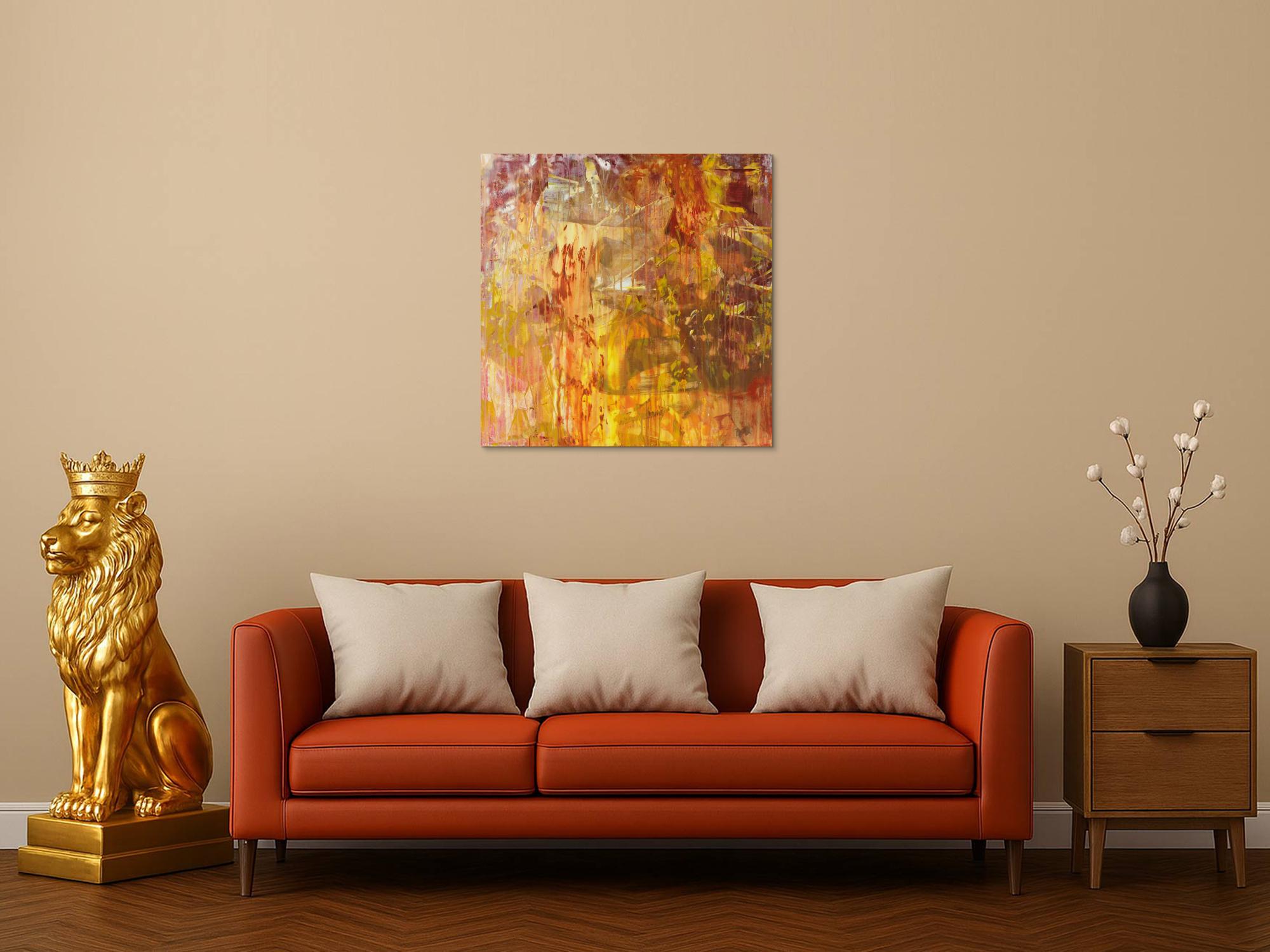 Abstraktes Acrylbild Modern Art handgemalt auf Leinwand Action Painting quadratisch