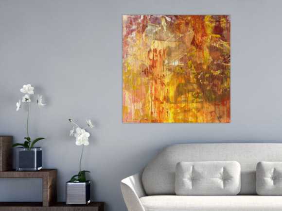 Abstraktes Acrylbild Modern Art handgemalt auf Leinwand Action Painting quadratisch