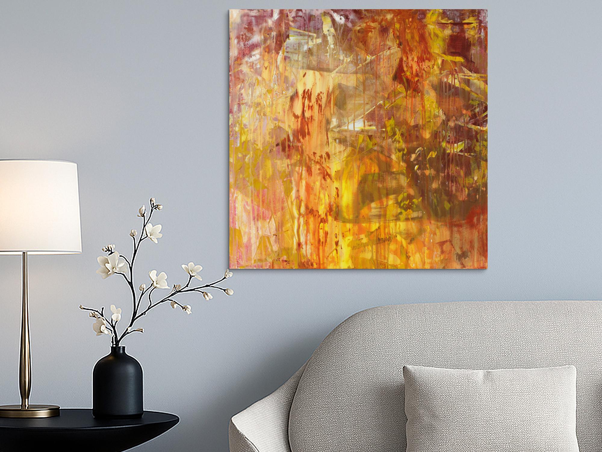 Abstraktes Acrylbild Modern Art handgemalt auf Leinwand Action Painting quadratisch