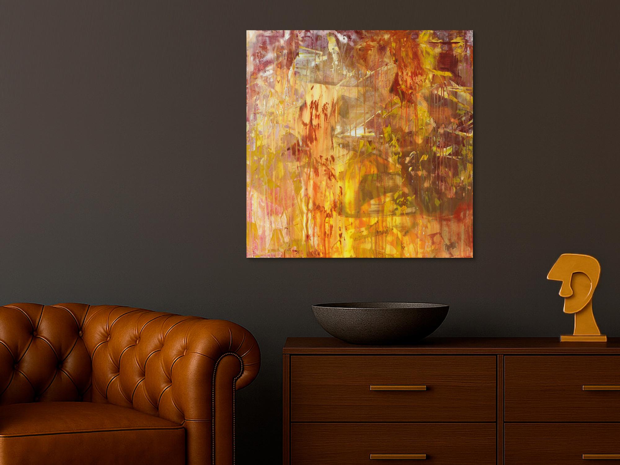 Abstraktes Acrylbild Modern Art handgemalt auf Leinwand Action Painting quadratisch