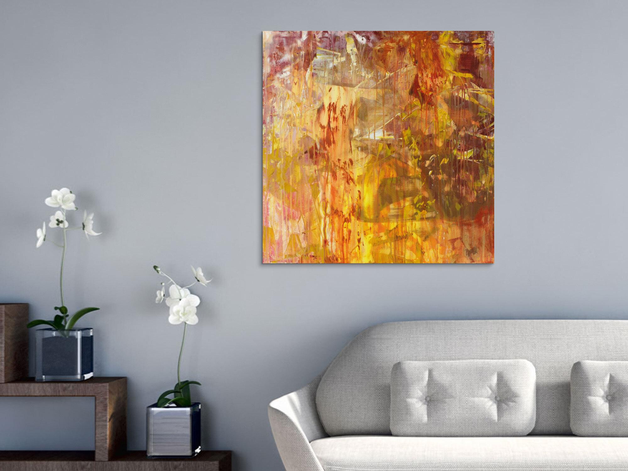 Abstraktes Acrylbild Modern Art handgemalt auf Leinwand Action Painting quadratisch