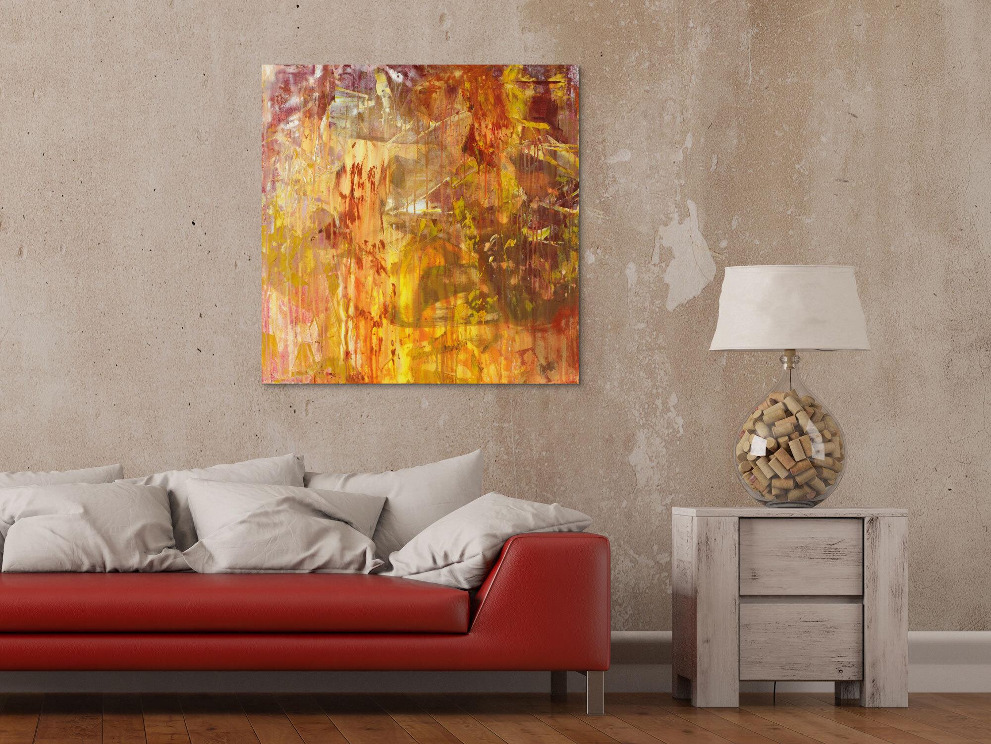 Abstraktes Acrylbild Modern Art handgemalt auf Leinwand Action Painting quadratisch