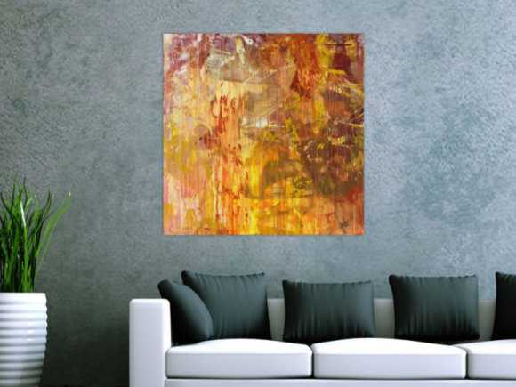 Abstraktes Acrylbild Modern Art handgemalt auf Leinwand Action Painting quadratisch