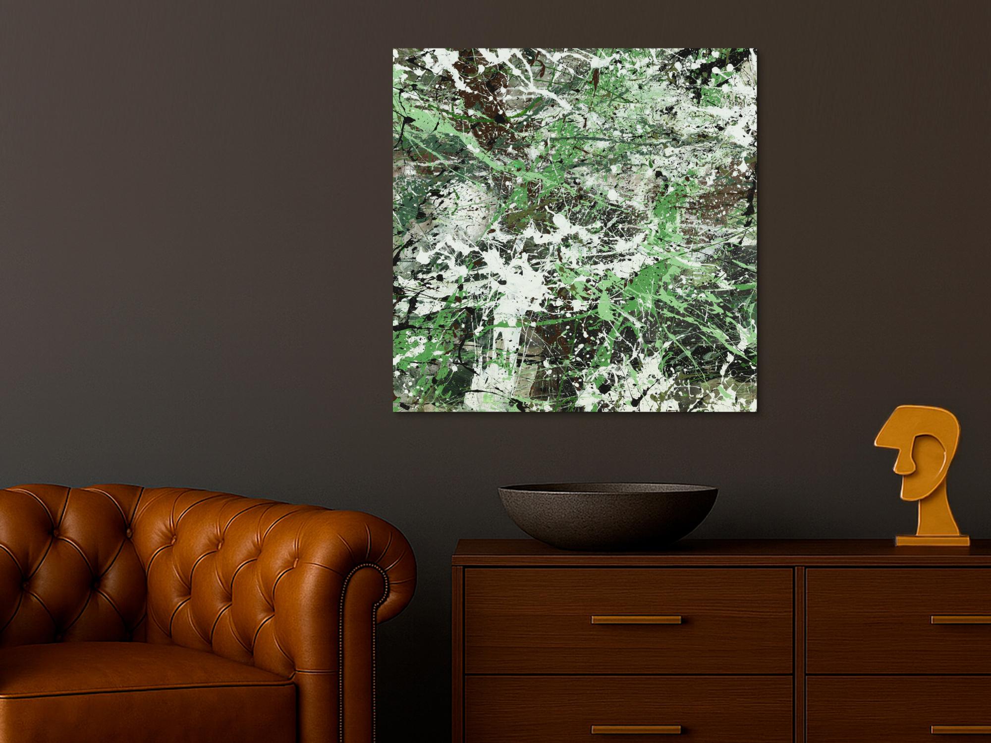 Abstraktes Acrylbild Modern Art handgemalt auf Leinwand Action Painting quadratisch