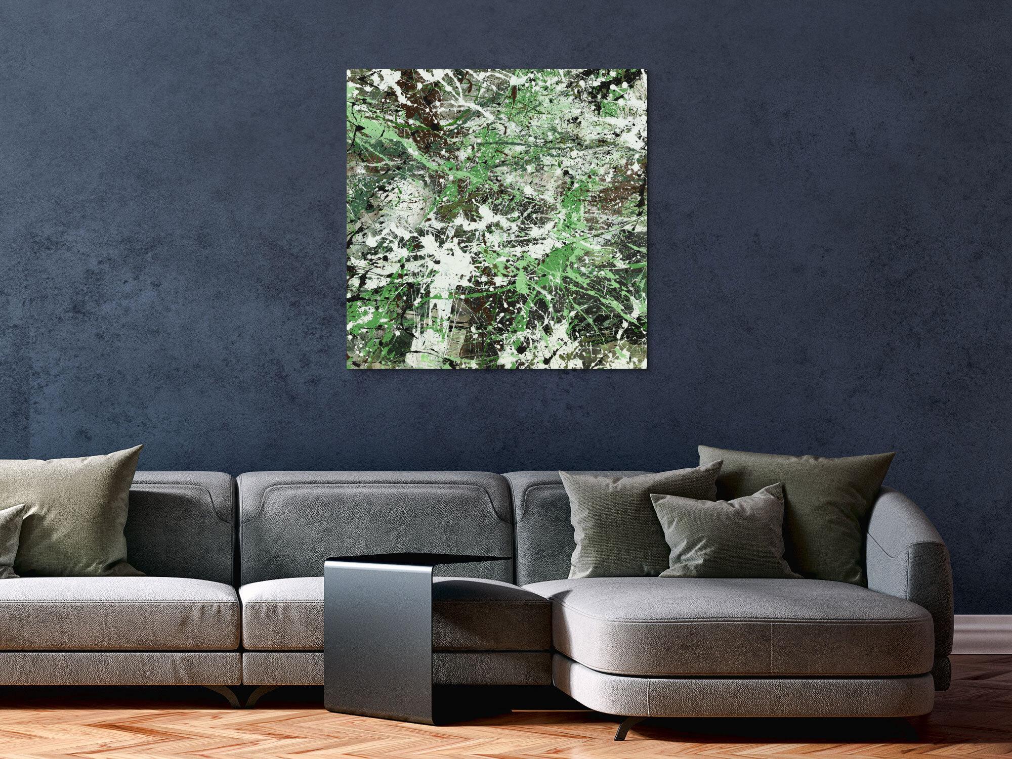 Abstraktes Acrylbild Modern Art handgemalt auf Leinwand Action Painting quadratisch