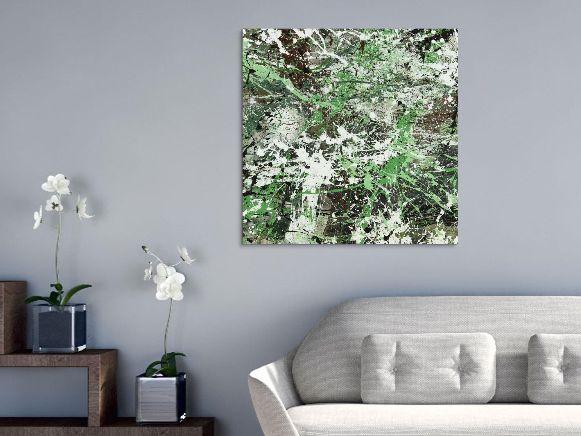 Abstraktes Acrylbild Modern Art handgemalt auf Leinwand Action Painting quadratisch