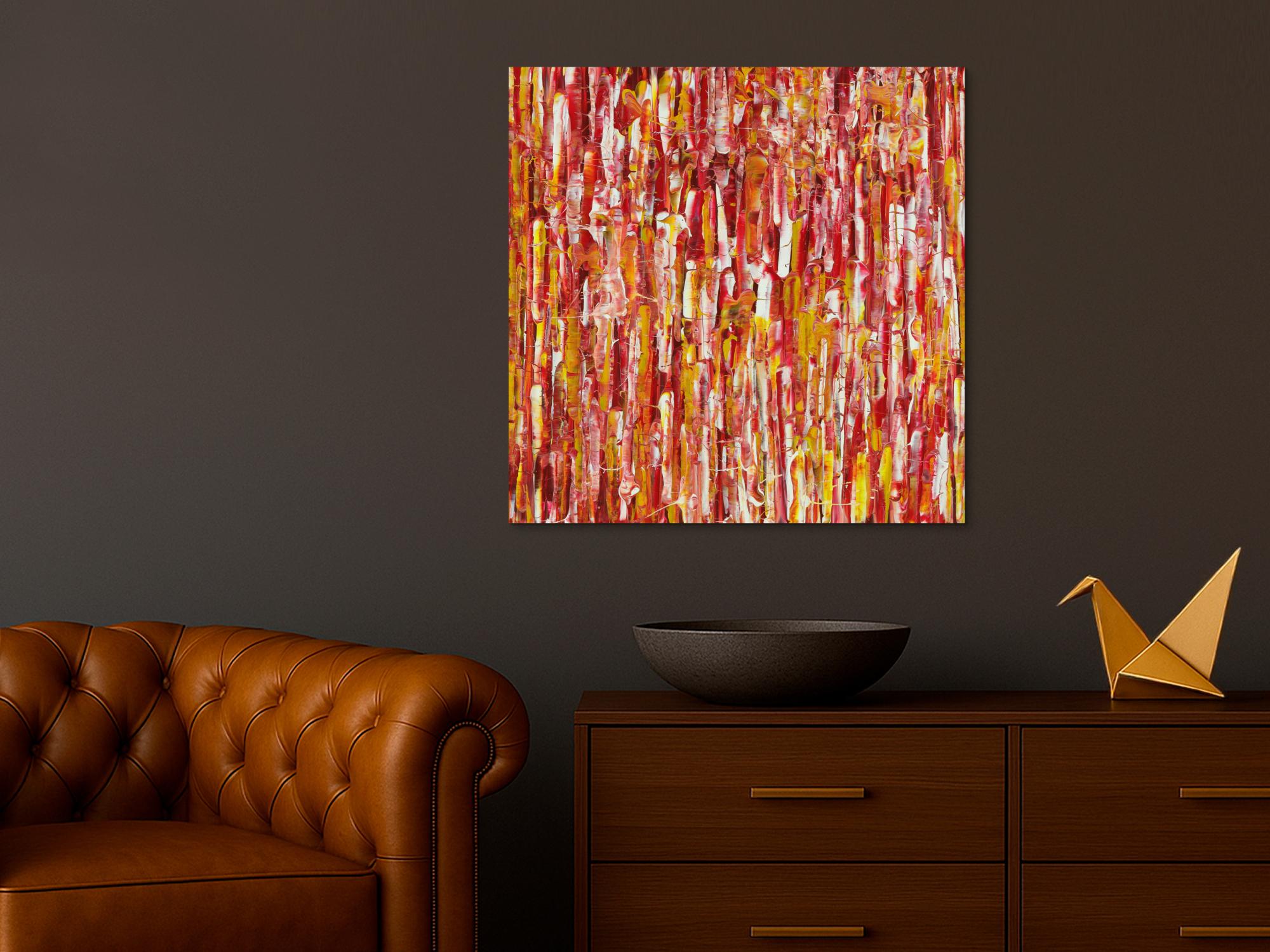 Abstraktes Acrylbild Modern Art handgemalt auf Leinwand Action Painting quadratisch