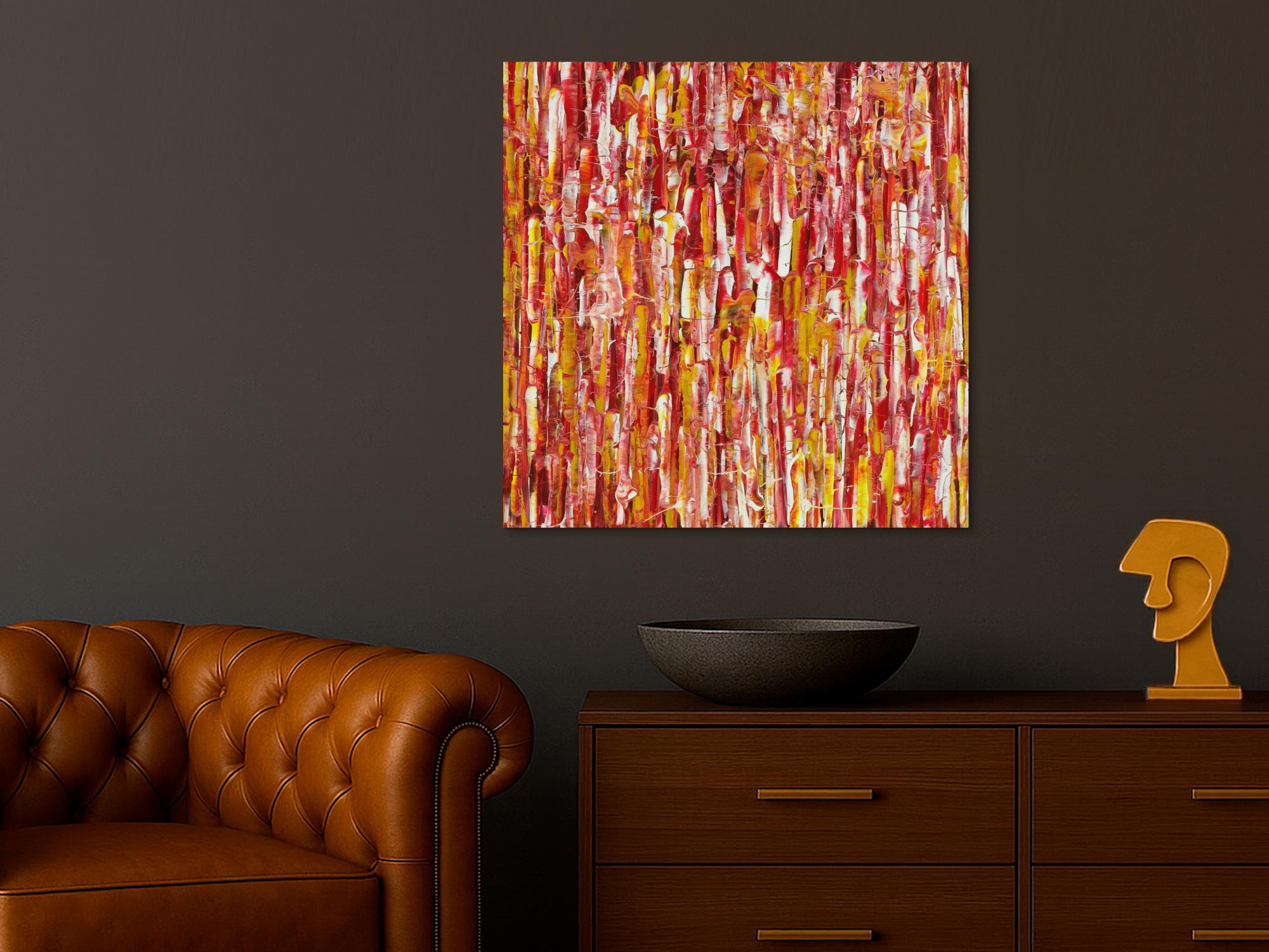 Abstraktes Acrylbild Modern Art handgemalt auf Leinwand Action Painting quadratisch