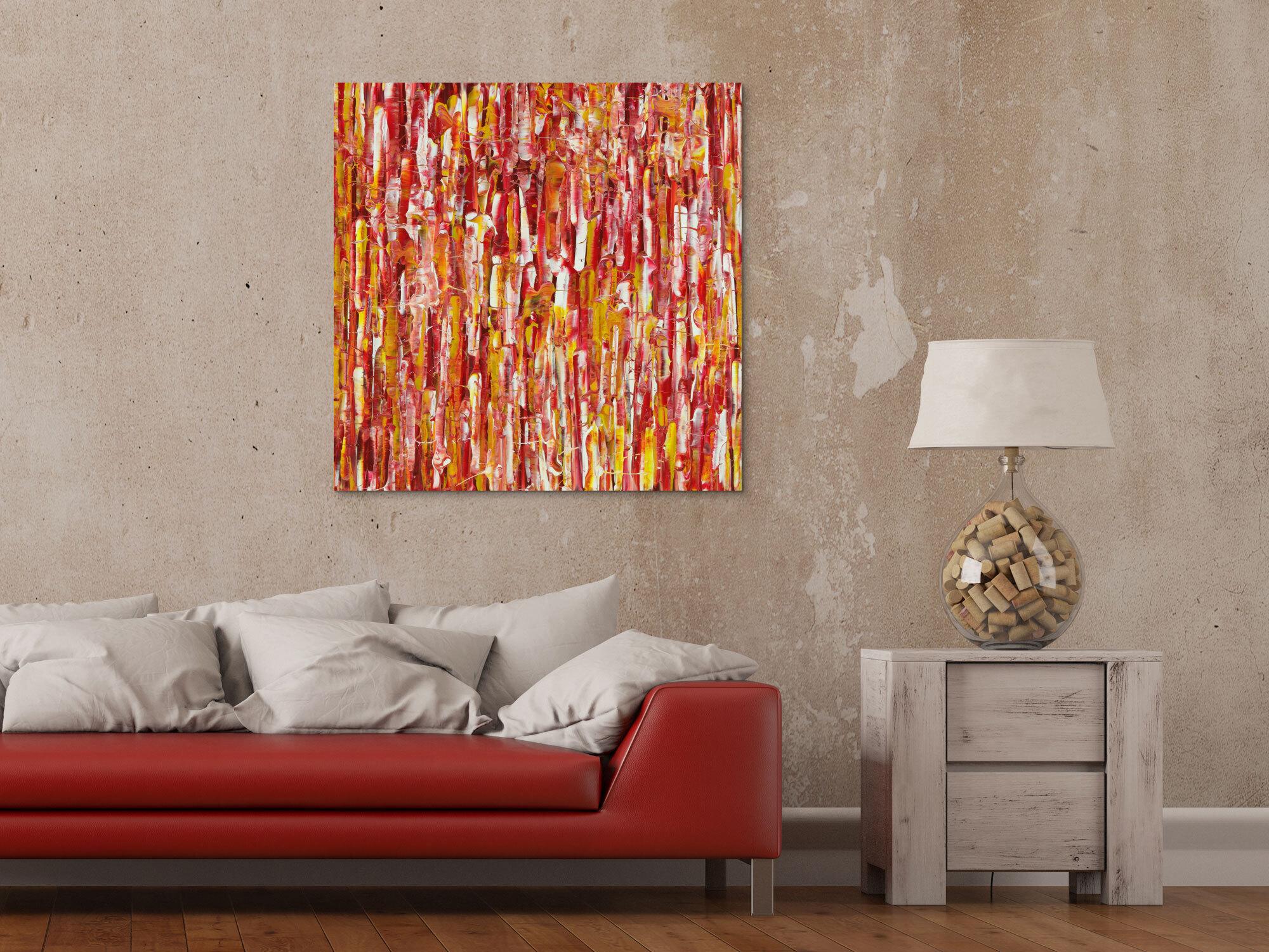 Abstraktes Acrylbild Modern Art handgemalt auf Leinwand Action Painting quadratisch