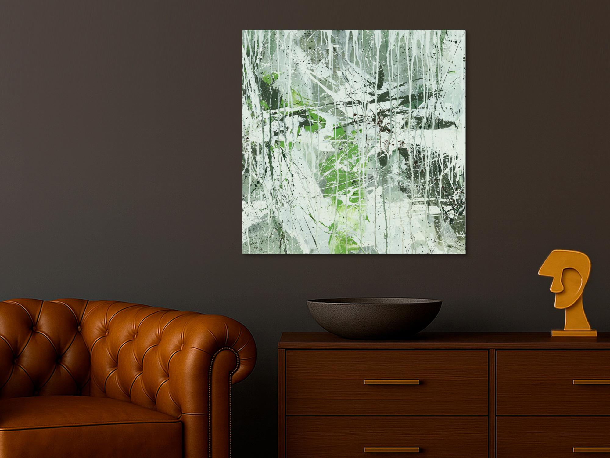 Abstraktes Acrylbild Modern Art handgemalt auf Leinwand Action Painting quadratisch