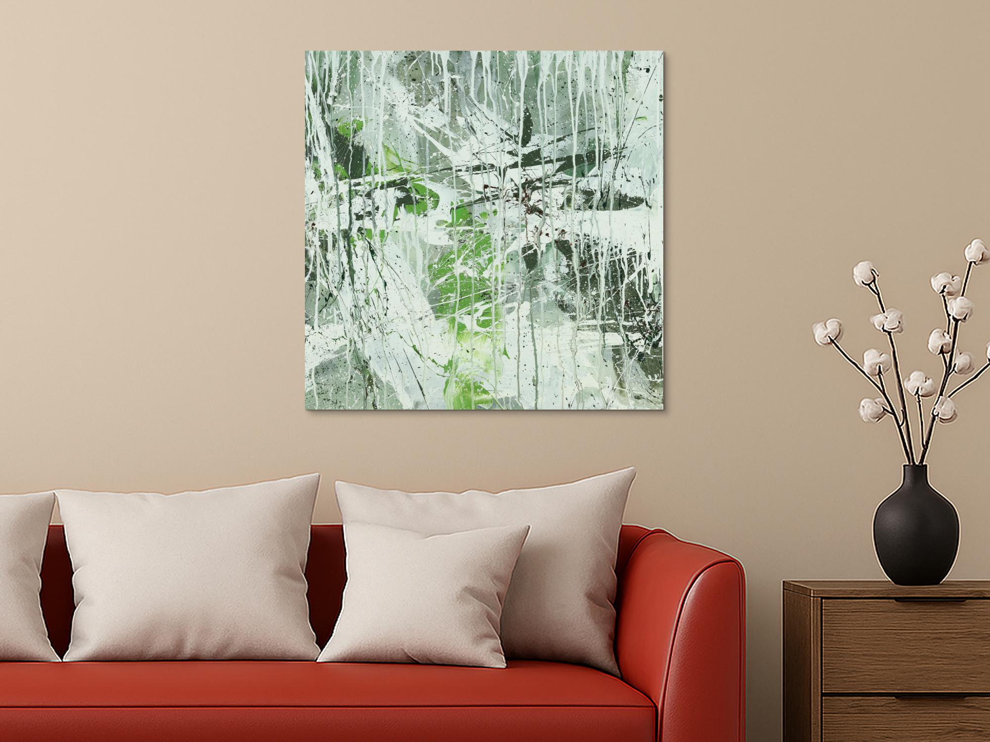 Abstraktes Acrylbild Modern Art handgemalt auf Leinwand Action Painting quadratisch