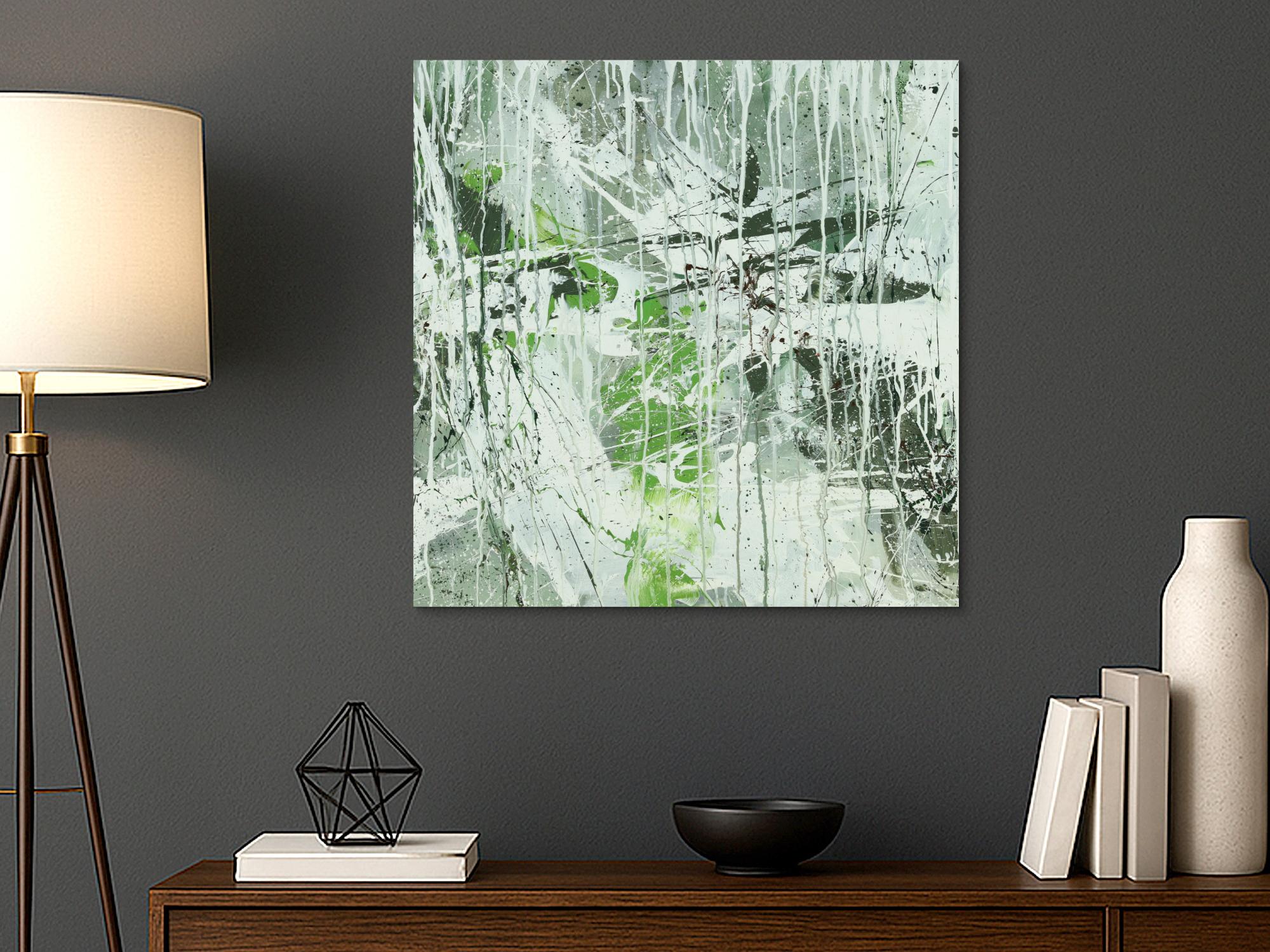 Abstraktes Acrylbild Modern Art handgemalt auf Leinwand Action Painting quadratisch