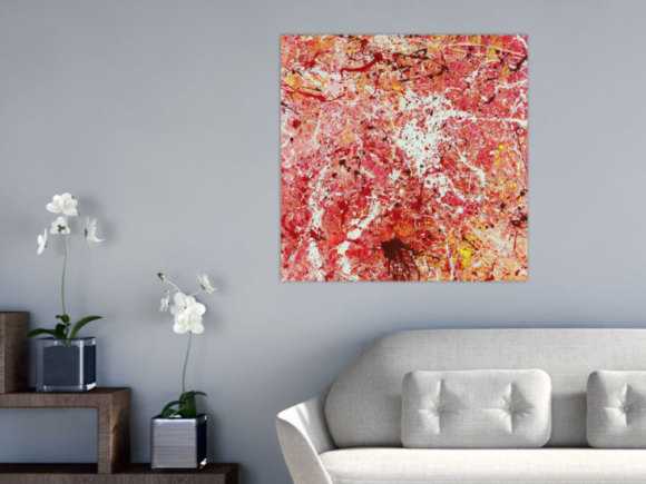 Abstraktes Acrylbild Modern Art handgemalt auf Leinwand Action Painting quadratisch