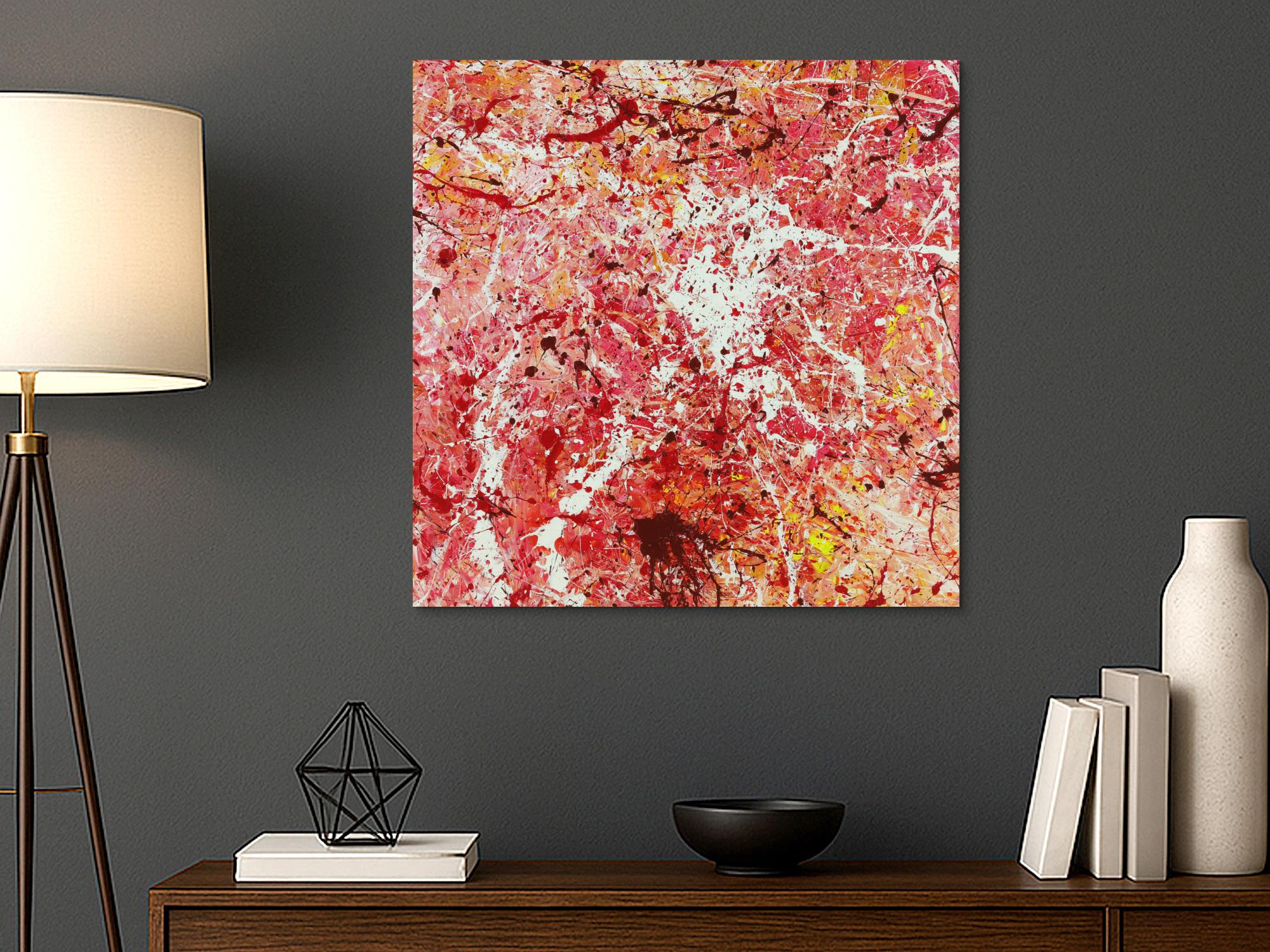 Abstraktes Acrylbild Modern Art handgemalt auf Leinwand Action Painting quadratisch