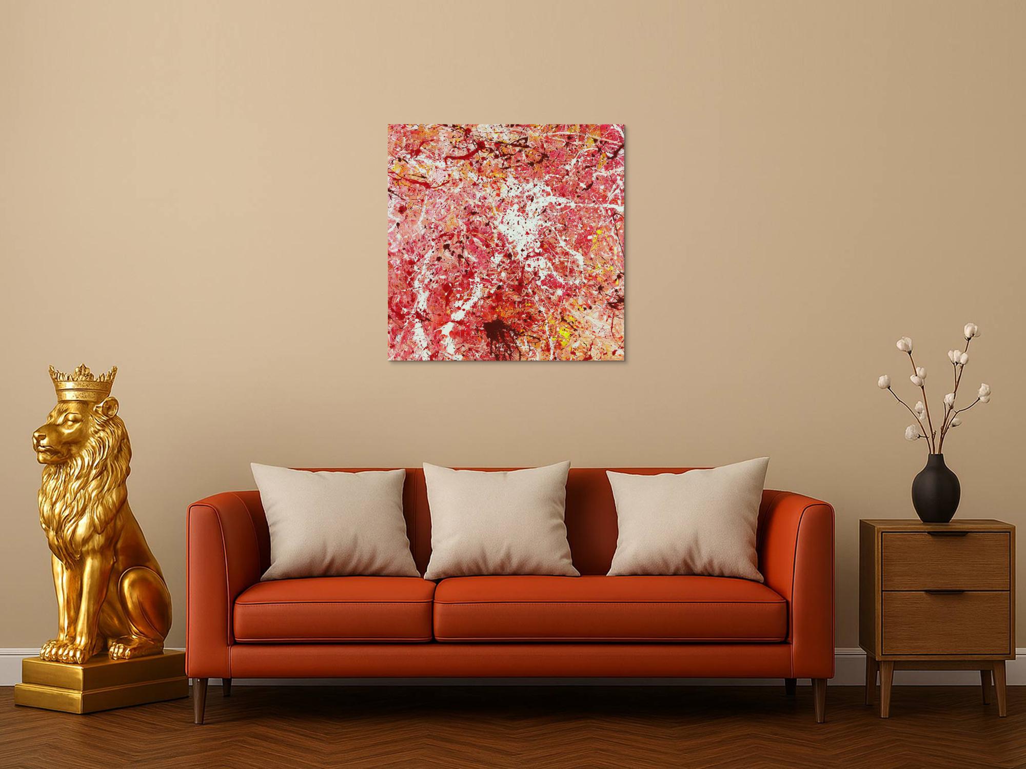 Abstraktes Acrylbild Modern Art handgemalt auf Leinwand Action Painting quadratisch