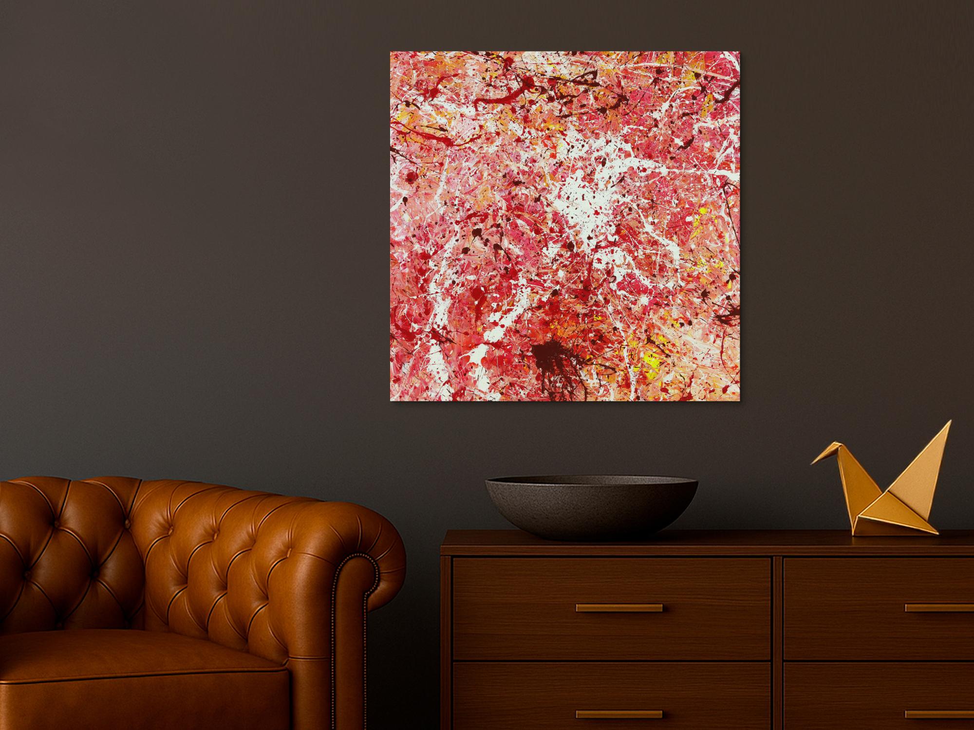 Abstraktes Acrylbild Modern Art handgemalt auf Leinwand Action Painting quadratisch