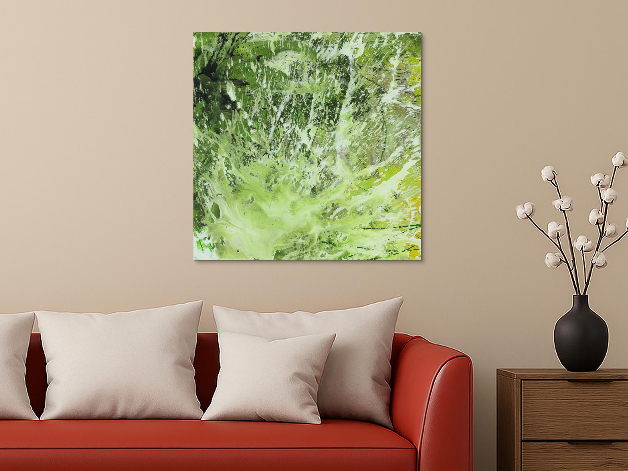 Abstraktes Acrylbild Modern Art handgemalt auf Leinwand Action Painting quadratisch