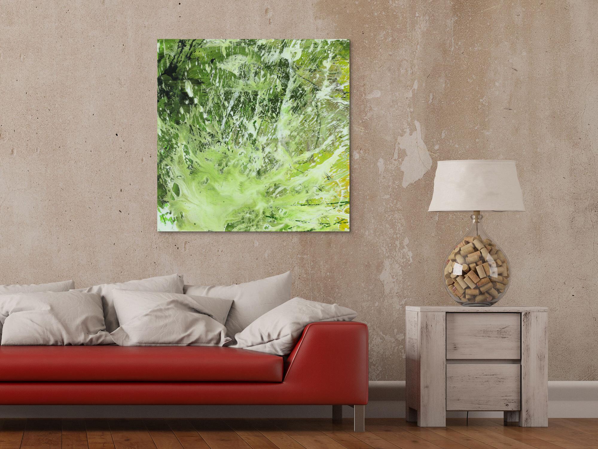 Abstraktes Acrylbild Modern Art handgemalt auf Leinwand Action Painting quadratisch