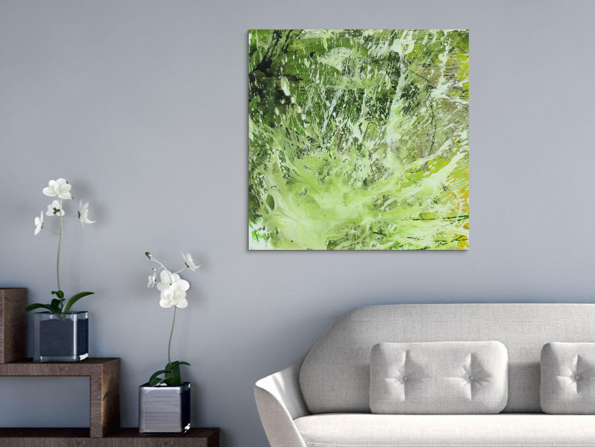 Abstraktes Acrylbild Modern Art handgemalt auf Leinwand Action Painting quadratisch