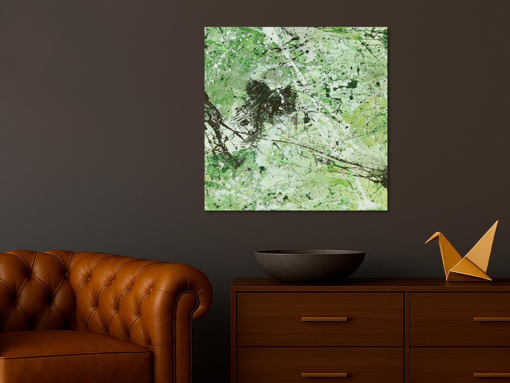 Abstraktes Acrylbild Modern Art handgemalt auf Leinwand Action Painting quadratisch