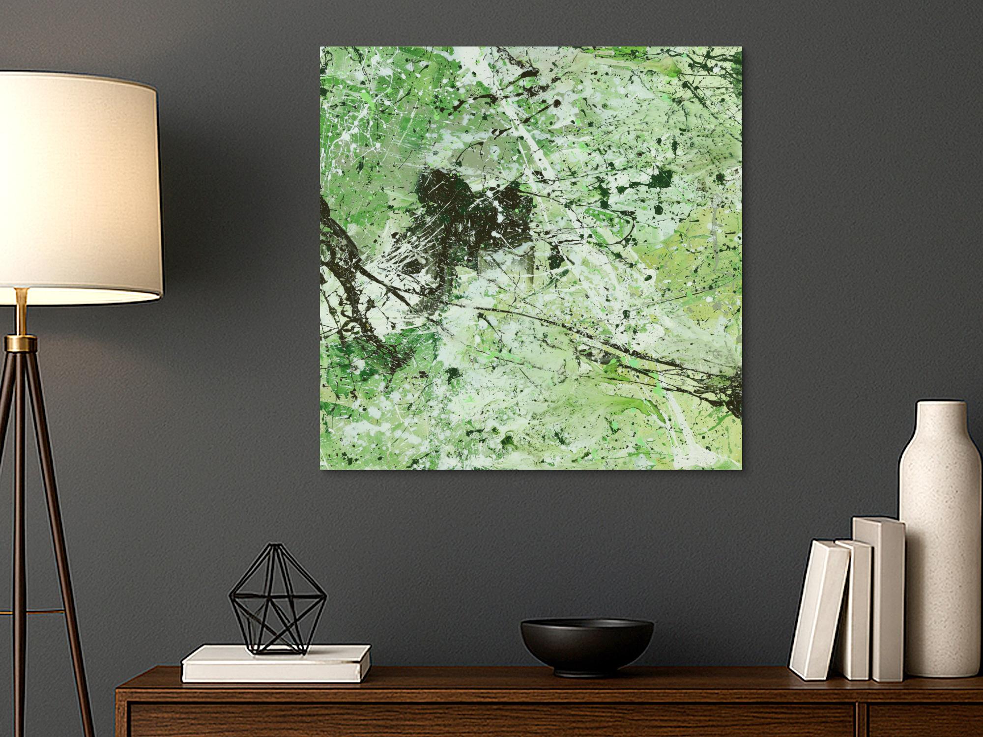 Abstraktes Acrylbild Modern Art handgemalt auf Leinwand Action Painting quadratisch