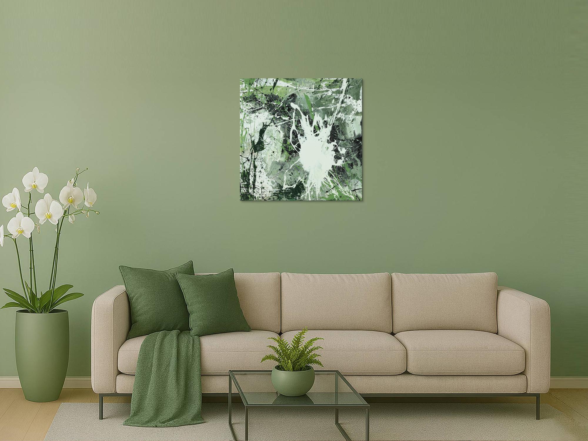 Abstraktes Acrylbild Modern Art handgemalt auf Leinwand Action Painting quadratisch