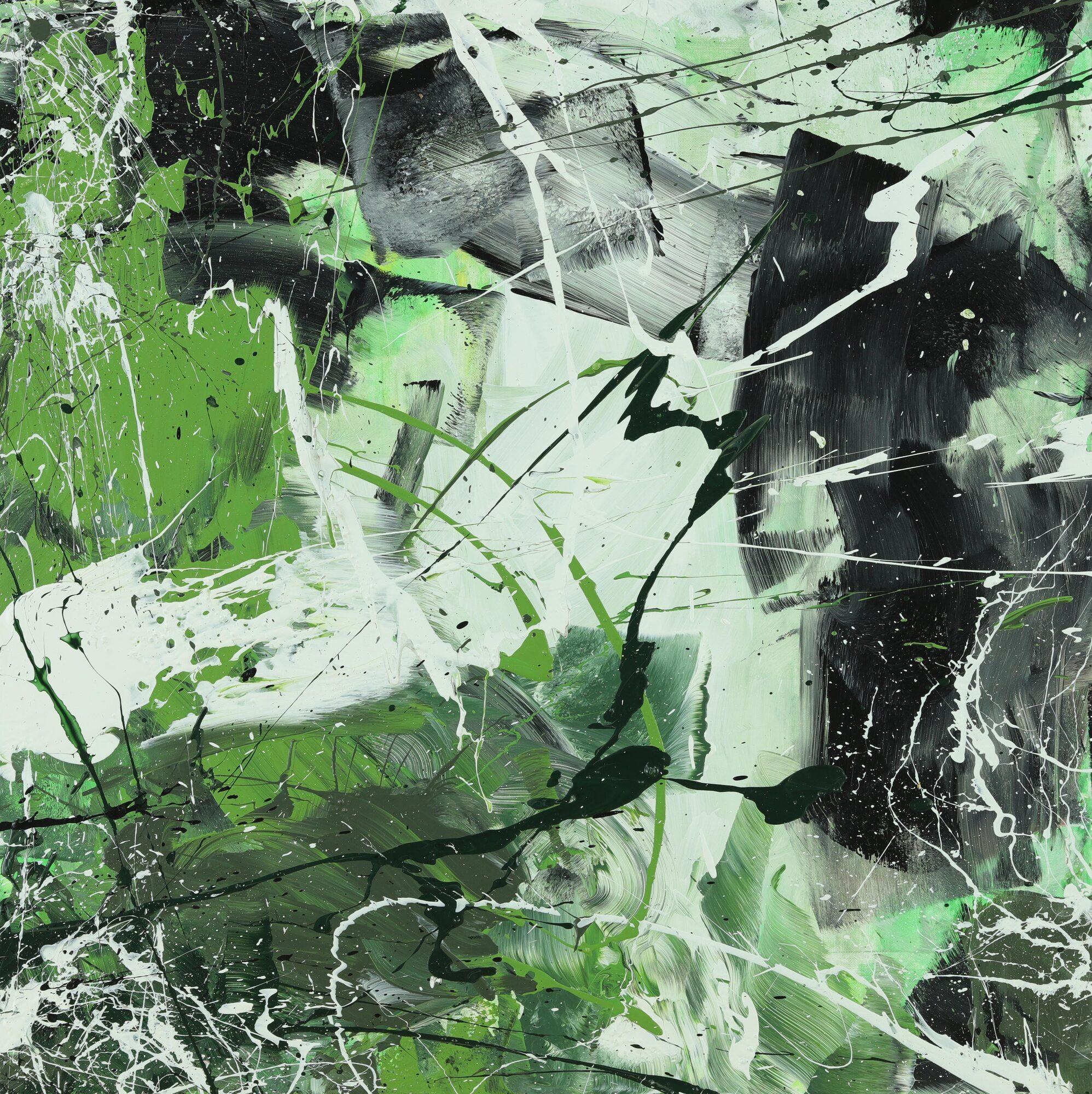 Abstraktes Acrylbild Modern Art handgemalt auf Leinwand Action Painting quadratisch