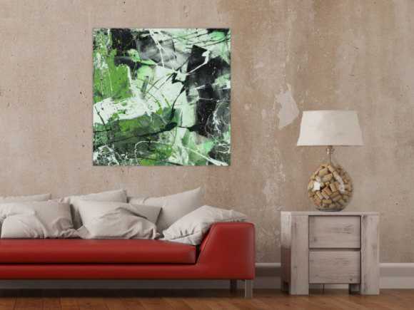 Abstraktes Acrylbild Modern Art handgemalt auf Leinwand Action Painting quadratisch
