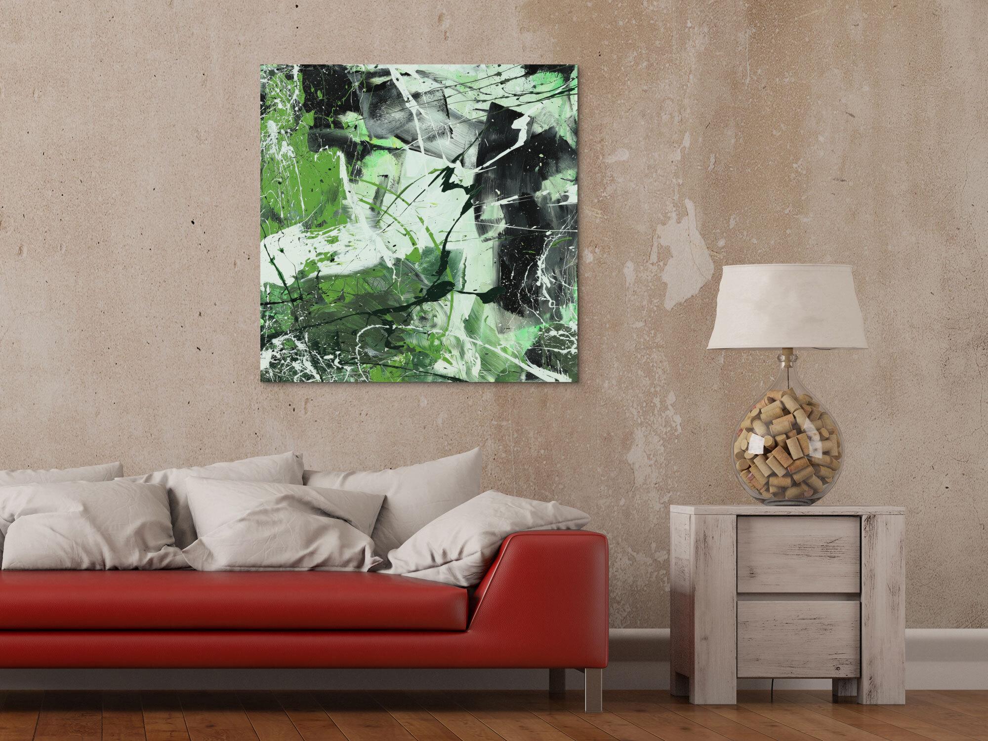 Abstraktes Acrylbild Modern Art handgemalt auf Leinwand Action Painting quadratisch